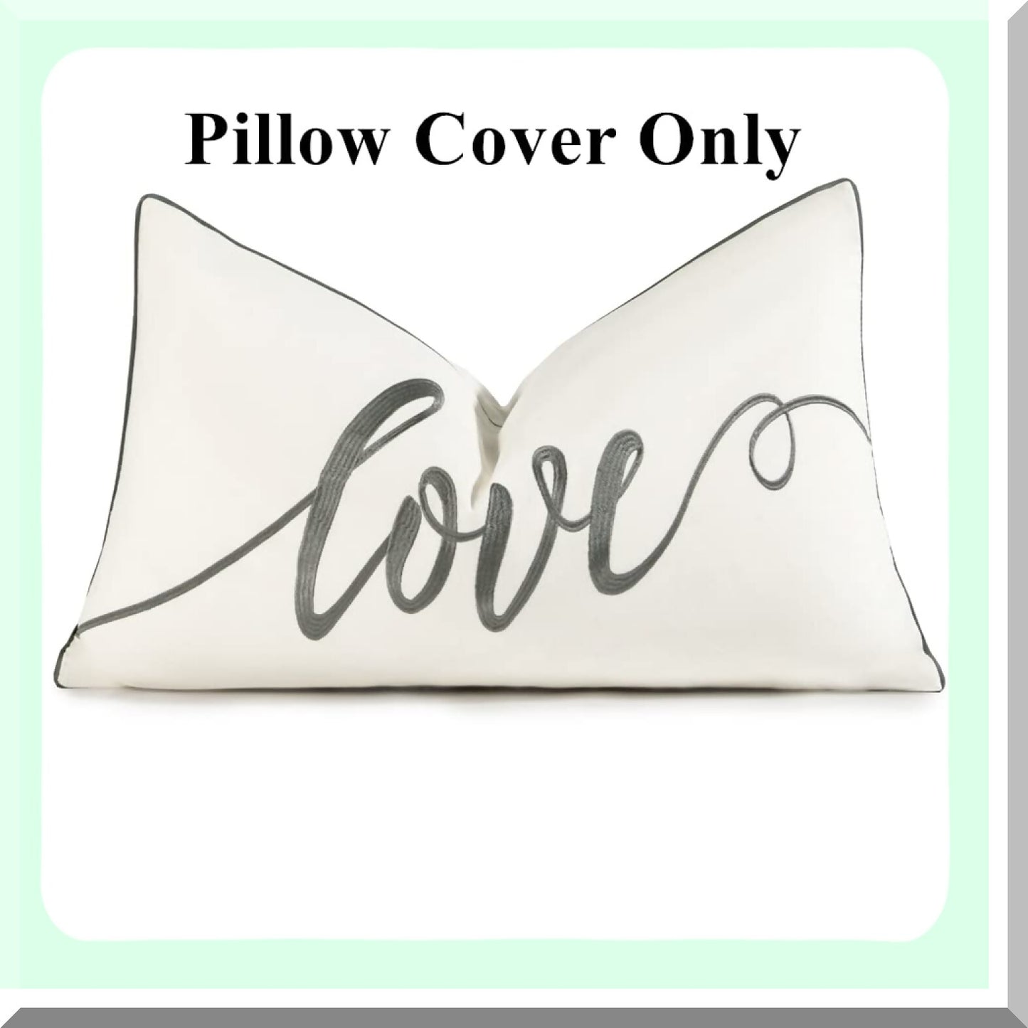 Love Nest Embroidered Lumbar Pillow Cover - Soft Cotton Rectangular Decorative Accent Case for Bed and Bedroom - Grey - 14x24 Inches