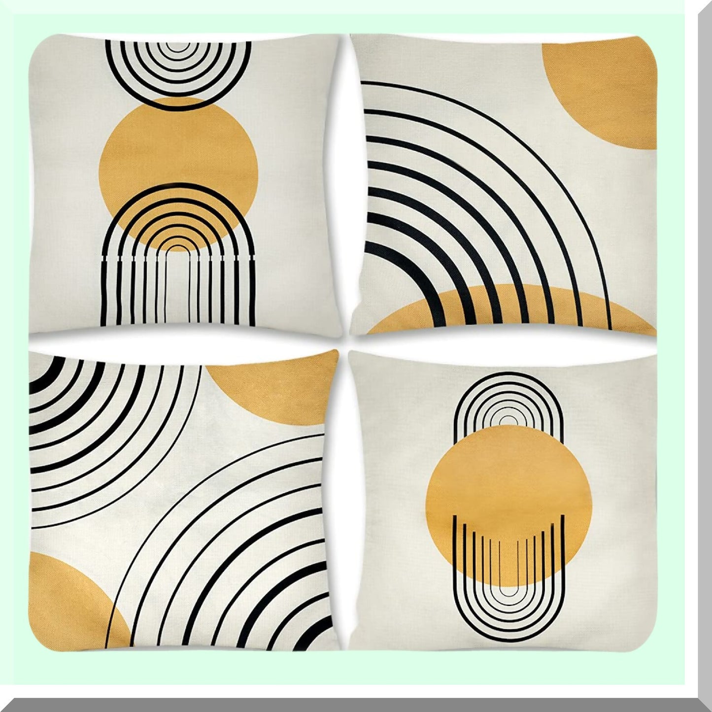 Geometric Circle Stripe Gold Pillow Covers Set - Mid Century Modern Abstract Patterns 18x18 Inch Decorative Throw Pillows for Couch, Sofa, Bedroom, Outdoor