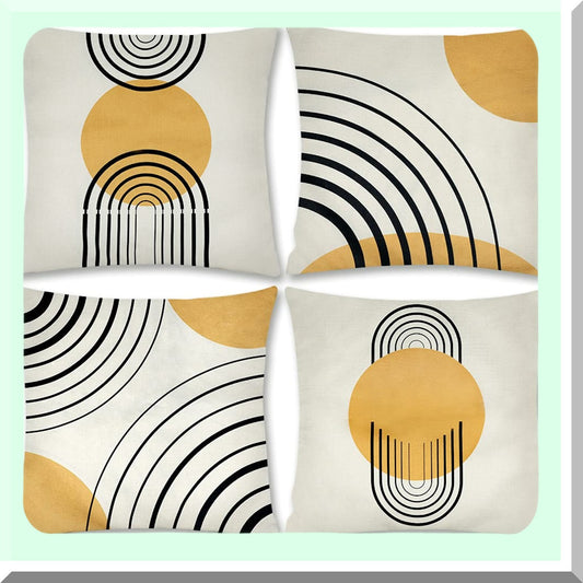 Geometric Circle Stripe Gold Pillow Covers Set - Mid Century Modern Abstract Patterns 18x18 Inch Decorative Throw Pillows for Couch, Sofa, Bedroom, Outdoor