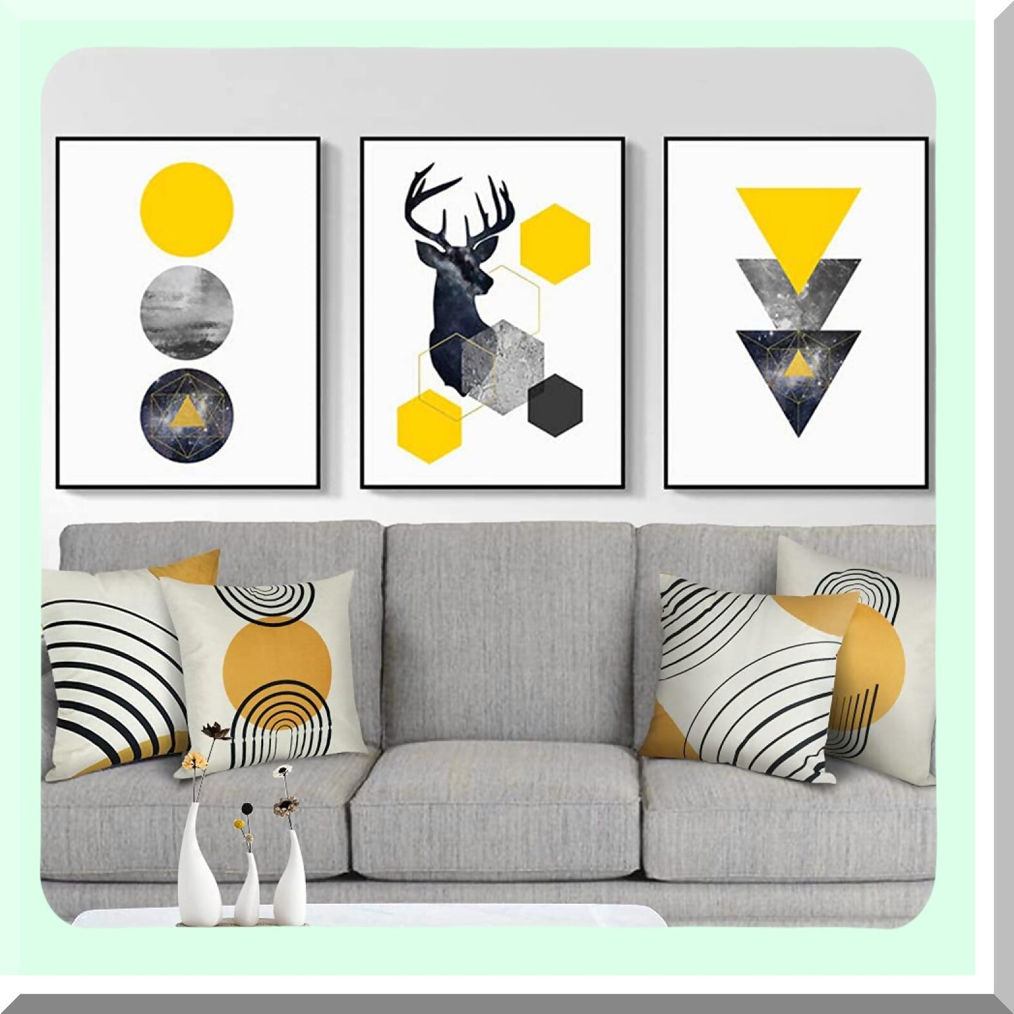 Geometric Circle Stripe Gold Pillow Covers Set - Mid Century Modern Abstract Patterns 18x18 Inch Decorative Throw Pillows for Couch, Sofa, Bedroom, Outdoor