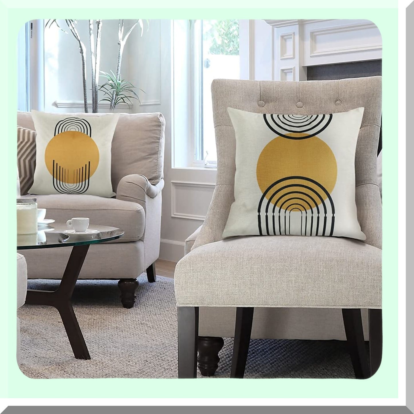 Geometric Circle Stripe Gold Pillow Covers Set - Mid Century Modern Abstract Patterns 18x18 Inch Decorative Throw Pillows for Couch, Sofa, Bedroom, Outdoor