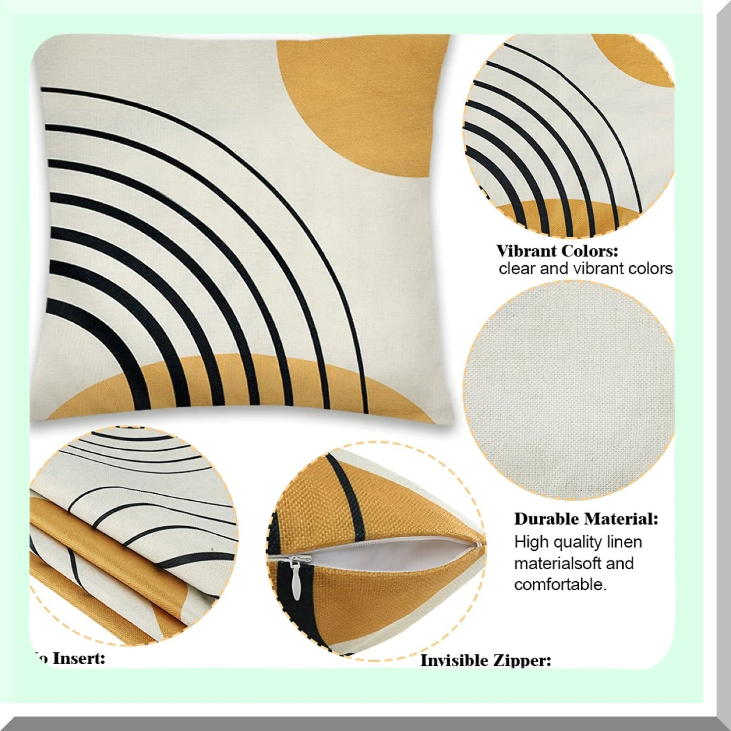 Geometric Circle Stripe Gold Pillow Covers Set - Mid Century Modern Abstract Patterns 18x18 Inch Decorative Throw Pillows for Couch, Sofa, Bedroom, Outdoor