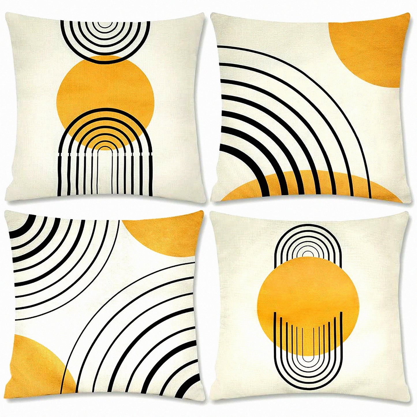 Geometric Circle Stripe Gold Pillow Covers Set - Mid Century Modern Abstract Patterns 18x18 Inch Decorative Throw Pillows for Couch, Sofa, Bedroom, Outdoor