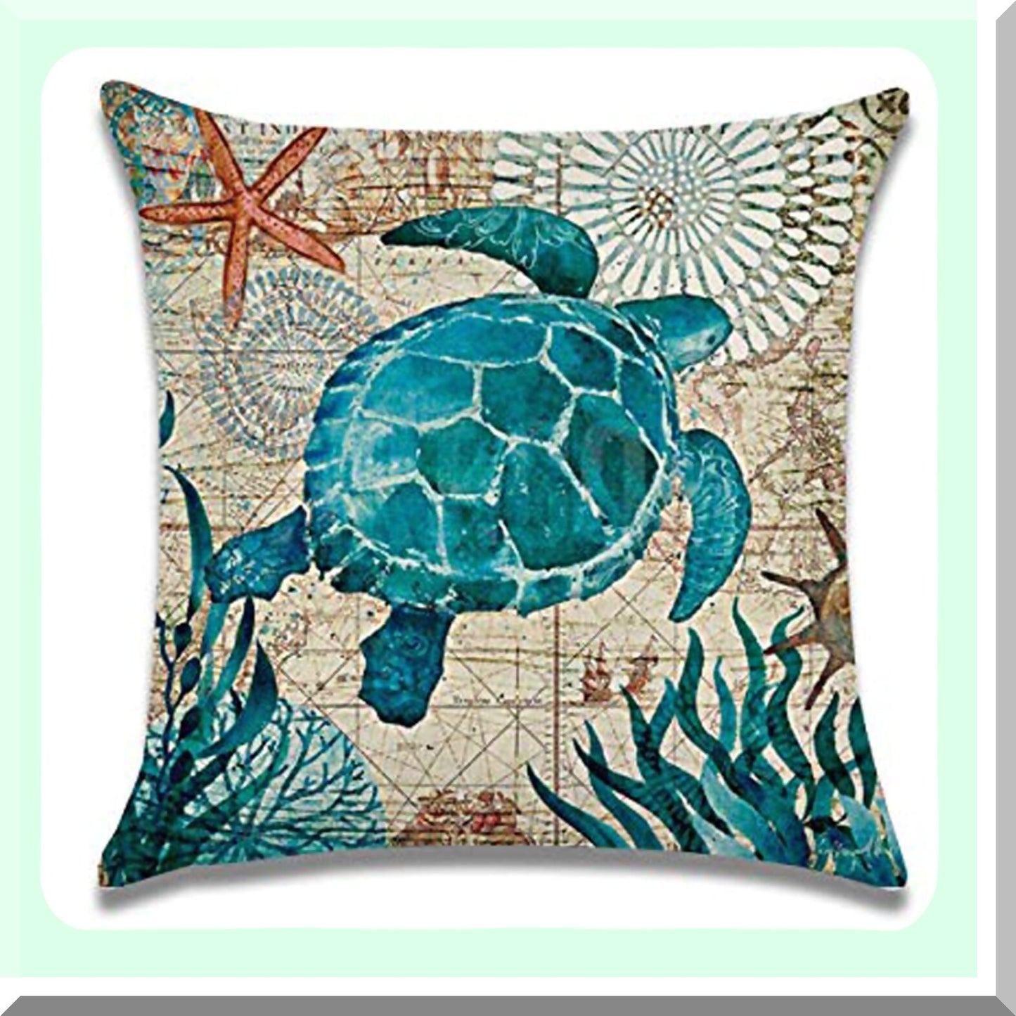 SeaTurtle Coastal Pillow Covers - Set of 2 Ocean Theme Decorative Cushion Cases for Patio Sofa, Nautical Home Decor Throw Pillowcases