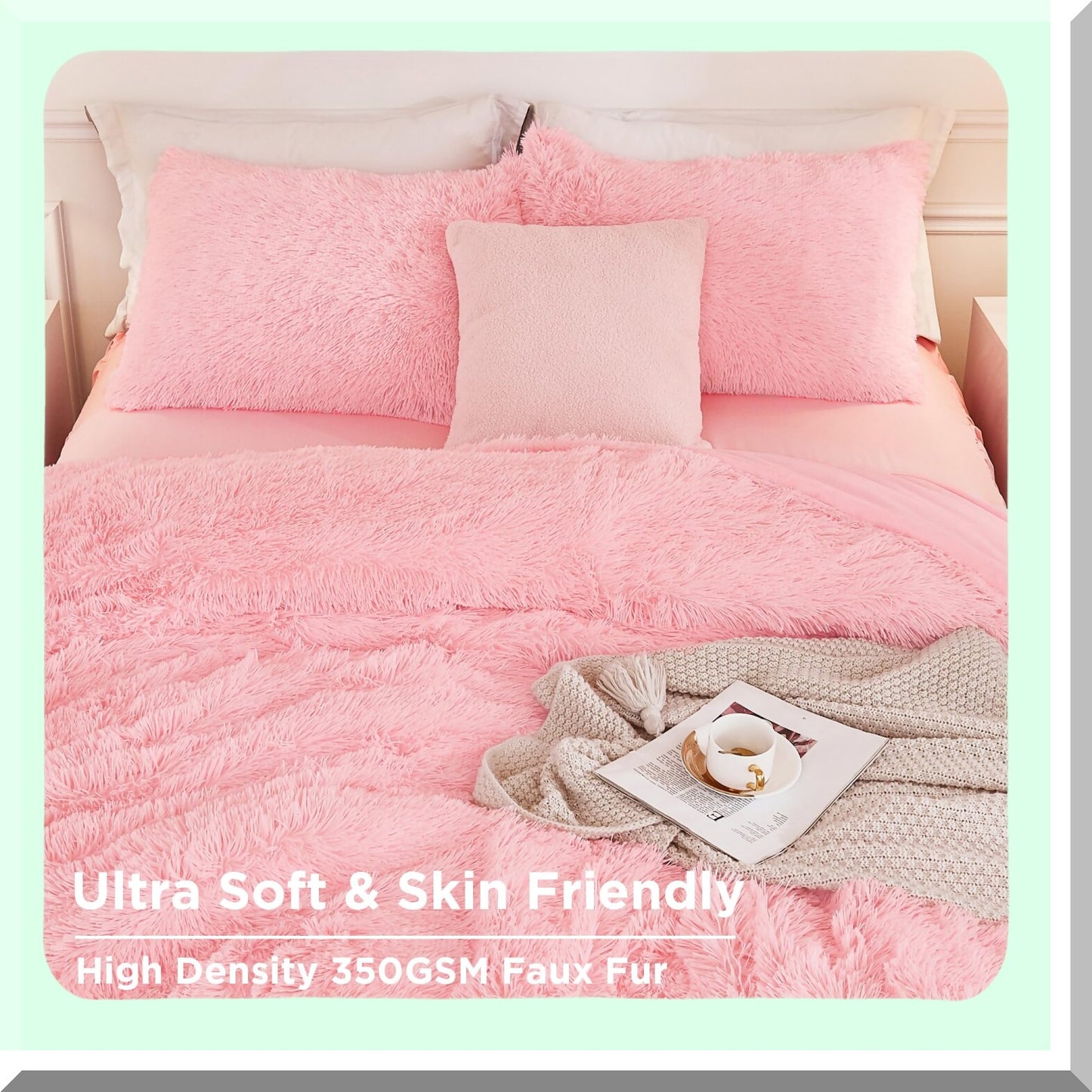 Plush Pink Dream Comforter Set - 3 Piece Fluffy Bedding Set with Shaggy Velvet Comforter & Pillowcases - Soft Puffy Down Alternative Bedding