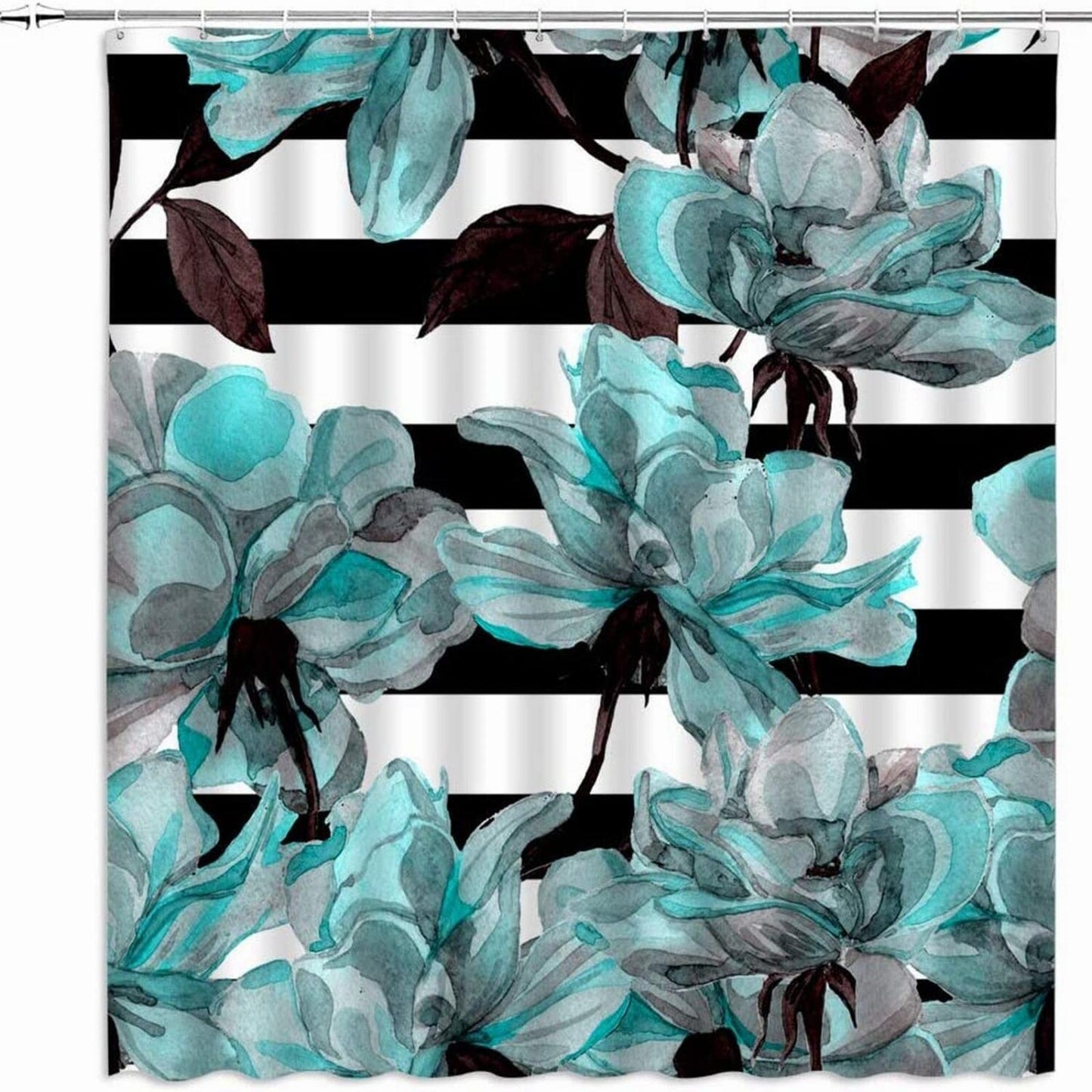Teal Turquoise Flower Shower Curtain 70x70 inches