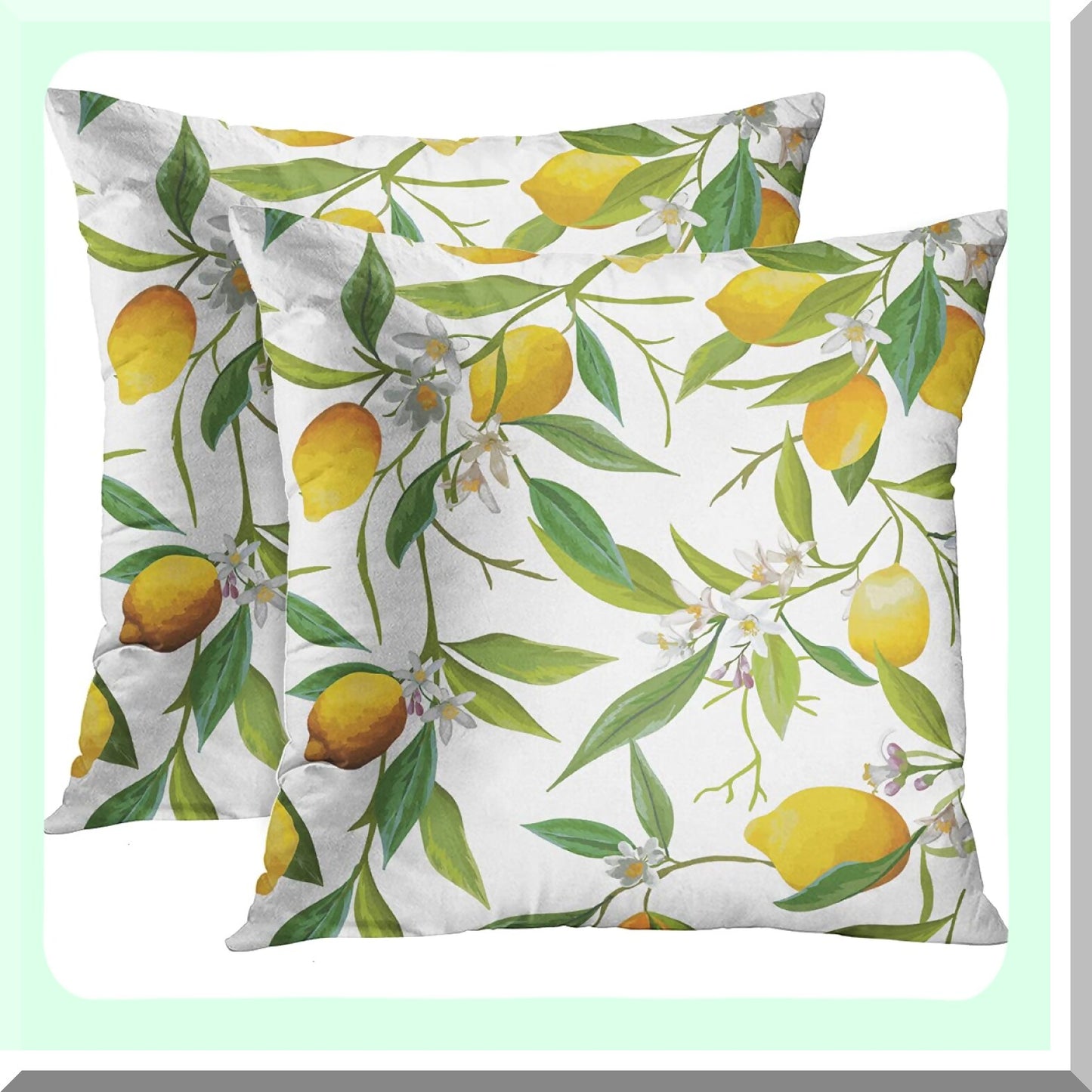 Tropical Oasis Decorative Pillow Covers - Green Jungle Leaf Floral Lemon Flowers Print - 18x18 Inch Cushion Pillowcase for Sofa - Summer Home Decor