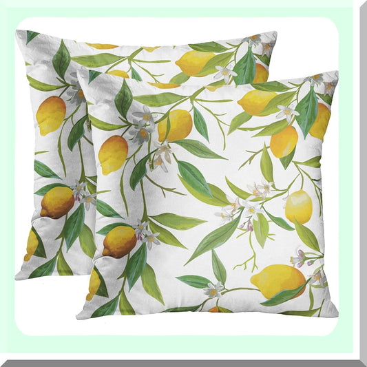 Tropical Oasis Decorative Pillow Covers - Green Jungle Leaf Floral Lemon Flowers Print - 18x18 Inch Cushion Pillowcase for Sofa - Summer Home Decor