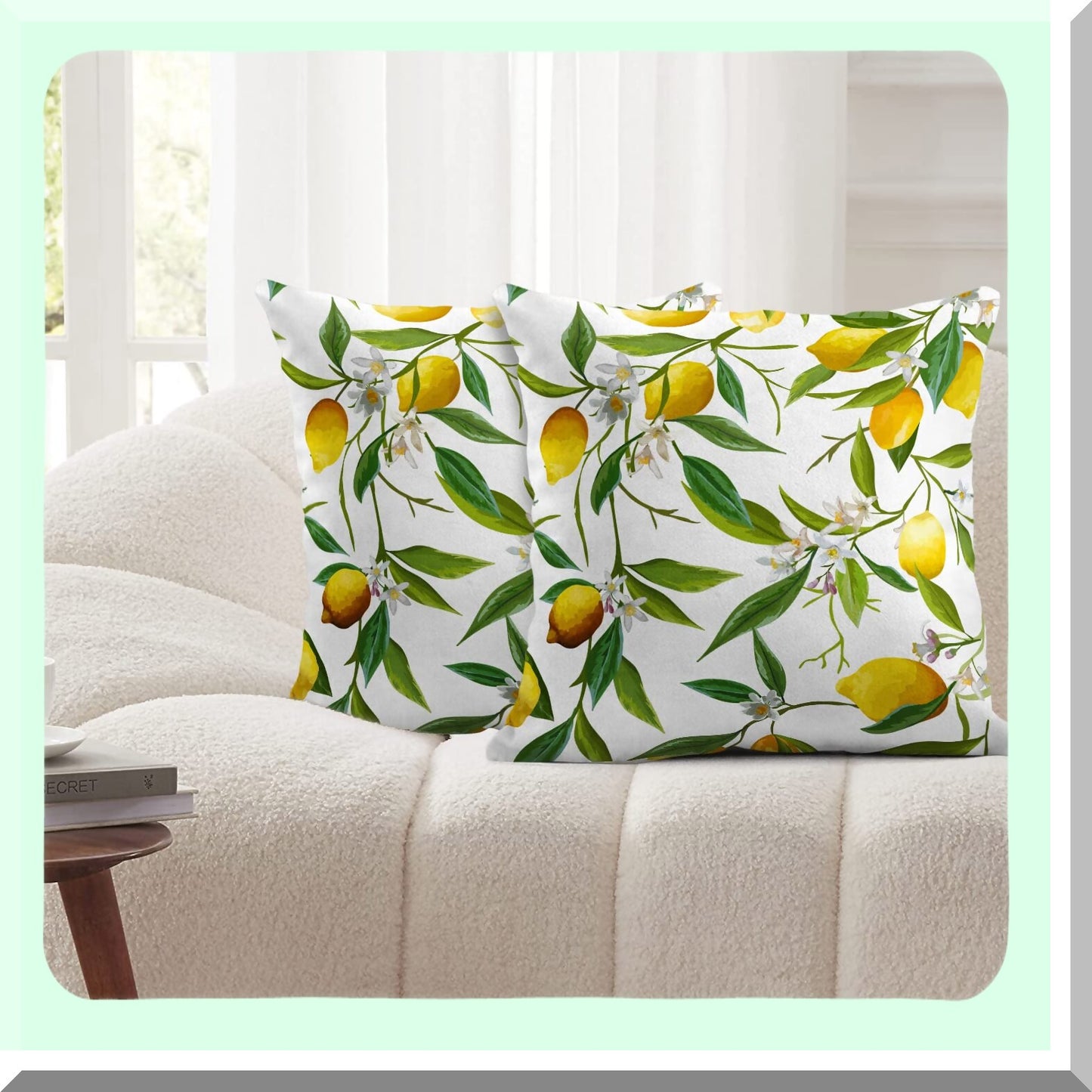 Tropical Oasis Decorative Pillow Covers - Green Jungle Leaf Floral Lemon Flowers Print - 18x18 Inch Cushion Pillowcase for Sofa - Summer Home Decor