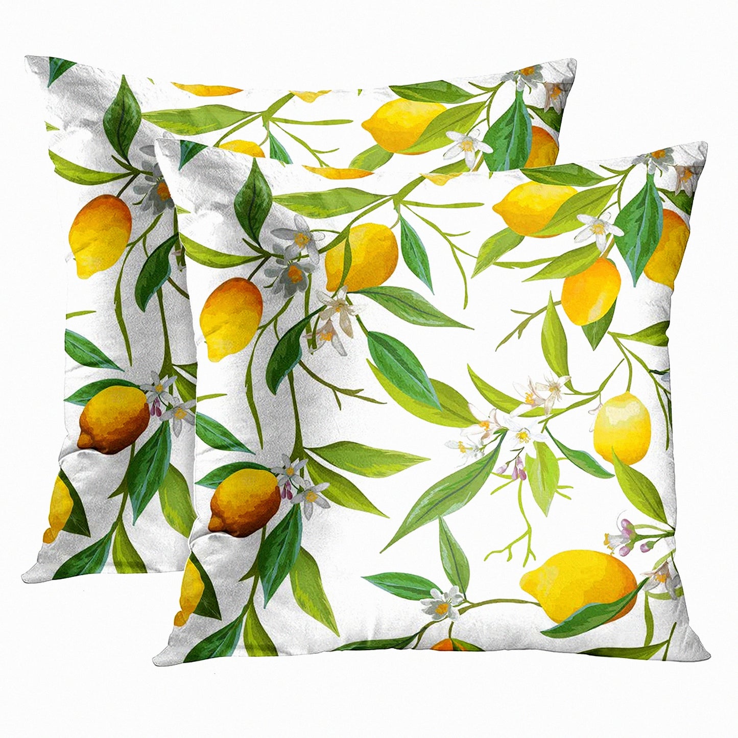 Tropical Oasis Decorative Pillow Covers - Green Jungle Leaf Floral Lemon Flowers Print - 18x18 Inch Cushion Pillowcase for Sofa - Summer Home Decor