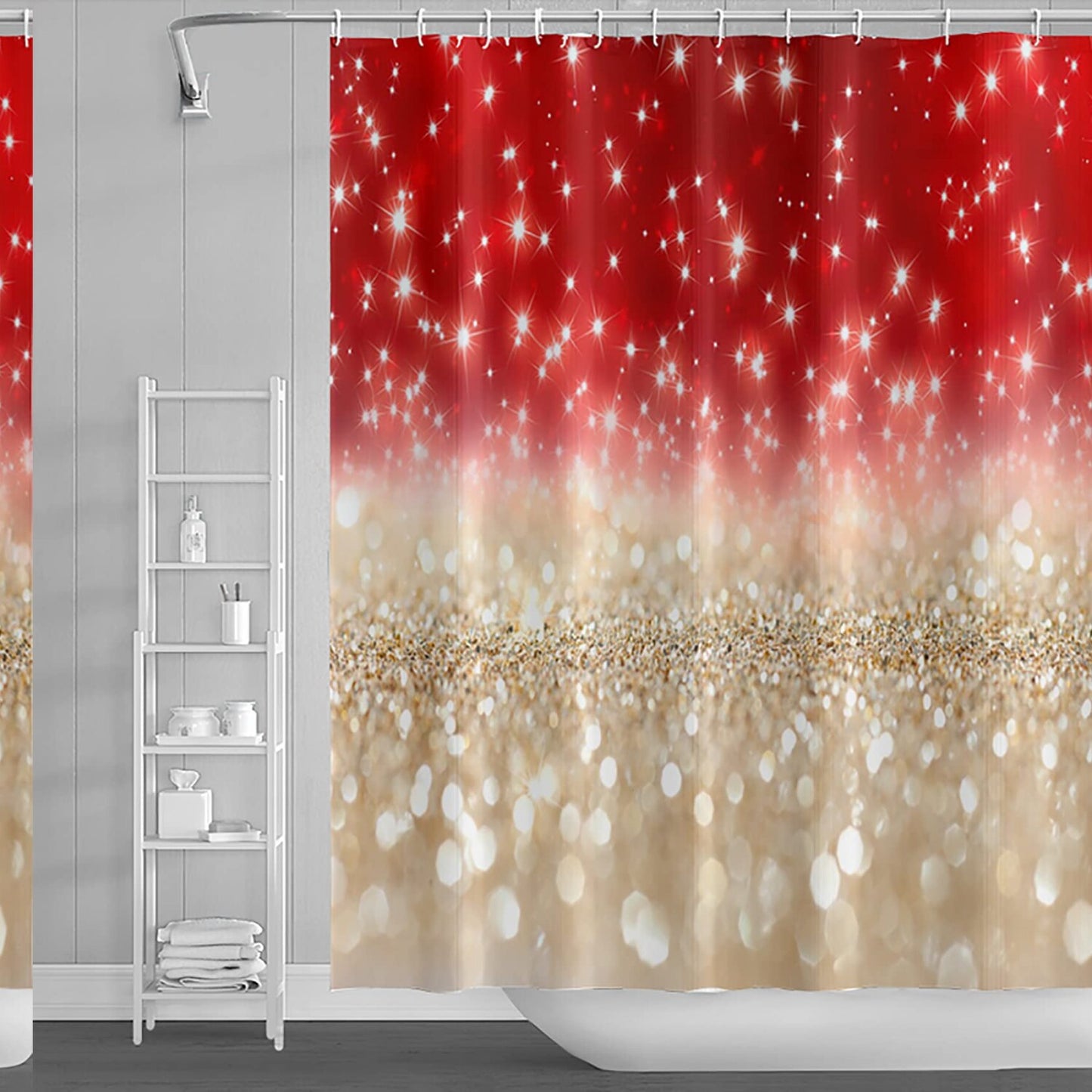 69x70 Inch Glitter Spots Shower Curtain Red and Gold