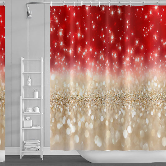 69x70 Inch Glitter Spots Shower Curtain Red and Gold