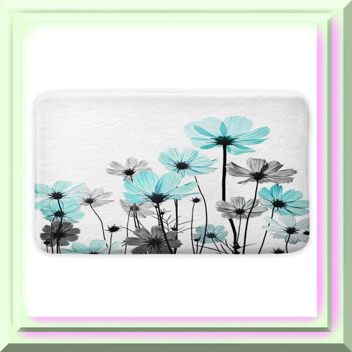 Teal Floral Bath Rug, 2x3 ft