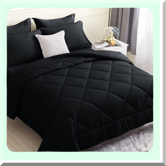 Black Diamond 7-Piece Queen Bedding Set - All Season Comforter, Hypoallergenic Ultra Soft Bedding with Flat Sheet, Fitted Sheet, Pillowcases, and Shams - Bedroom Bed in a Bag