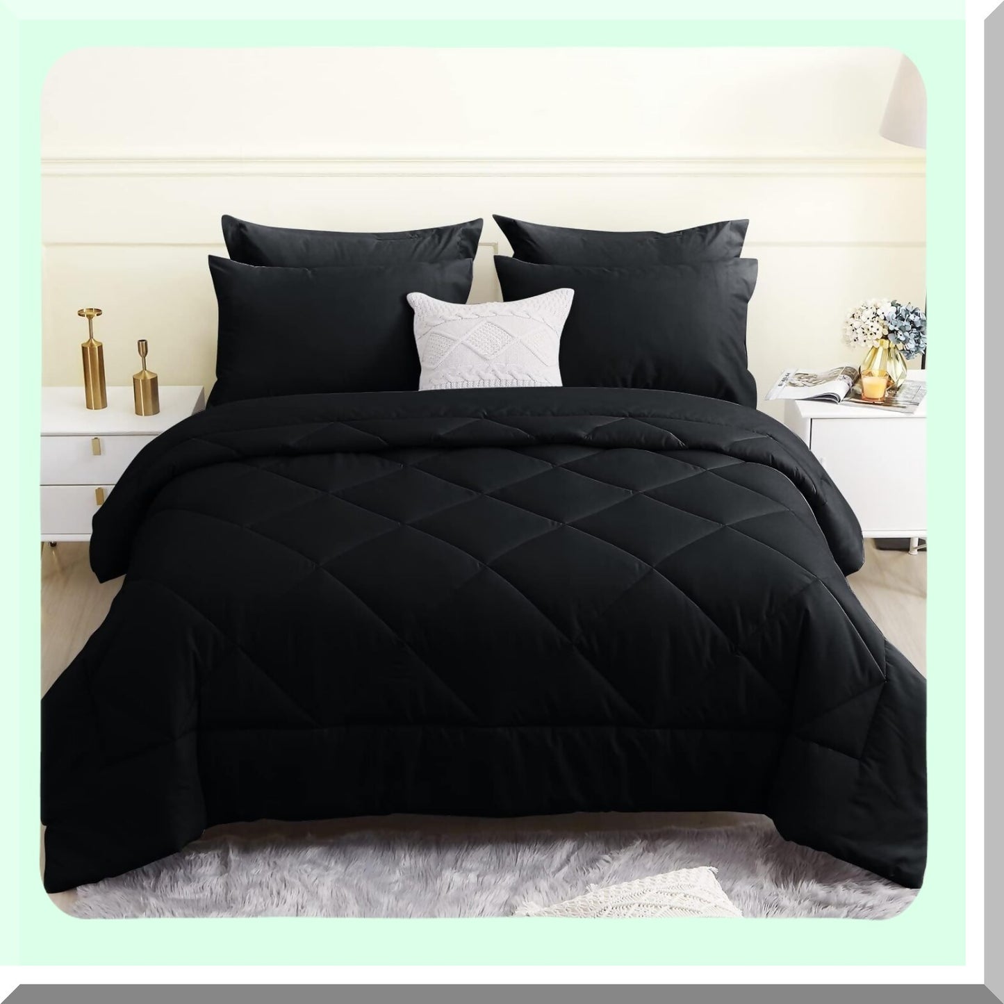Black Diamond 7-Piece Queen Bedding Set - All Season Comforter, Hypoallergenic Ultra Soft Bedding with Flat Sheet, Fitted Sheet, Pillowcases, and Shams - Bedroom Bed in a Bag