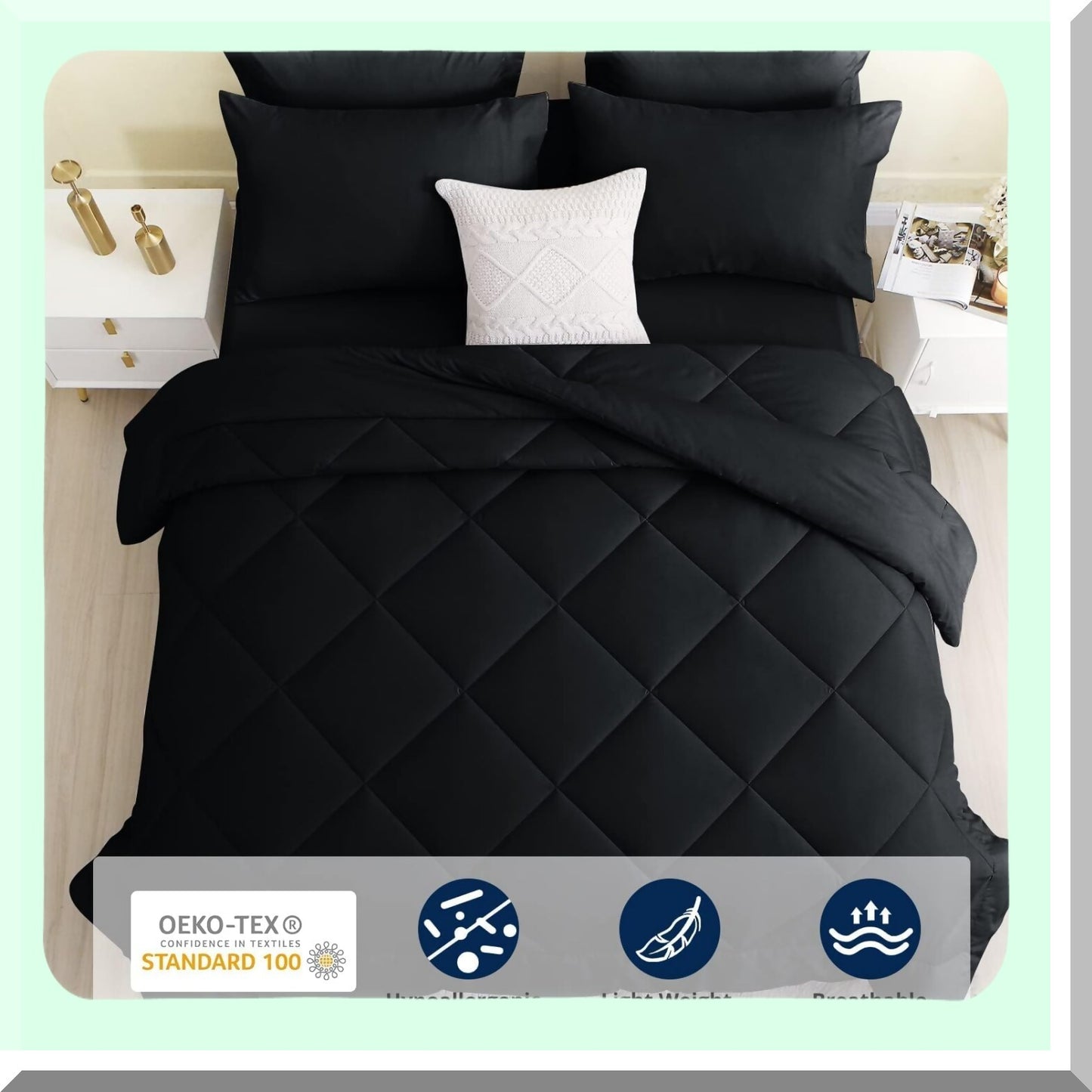 Black Diamond 7-Piece Queen Bedding Set - All Season Comforter, Hypoallergenic Ultra Soft Bedding with Flat Sheet, Fitted Sheet, Pillowcases, and Shams - Bedroom Bed in a Bag