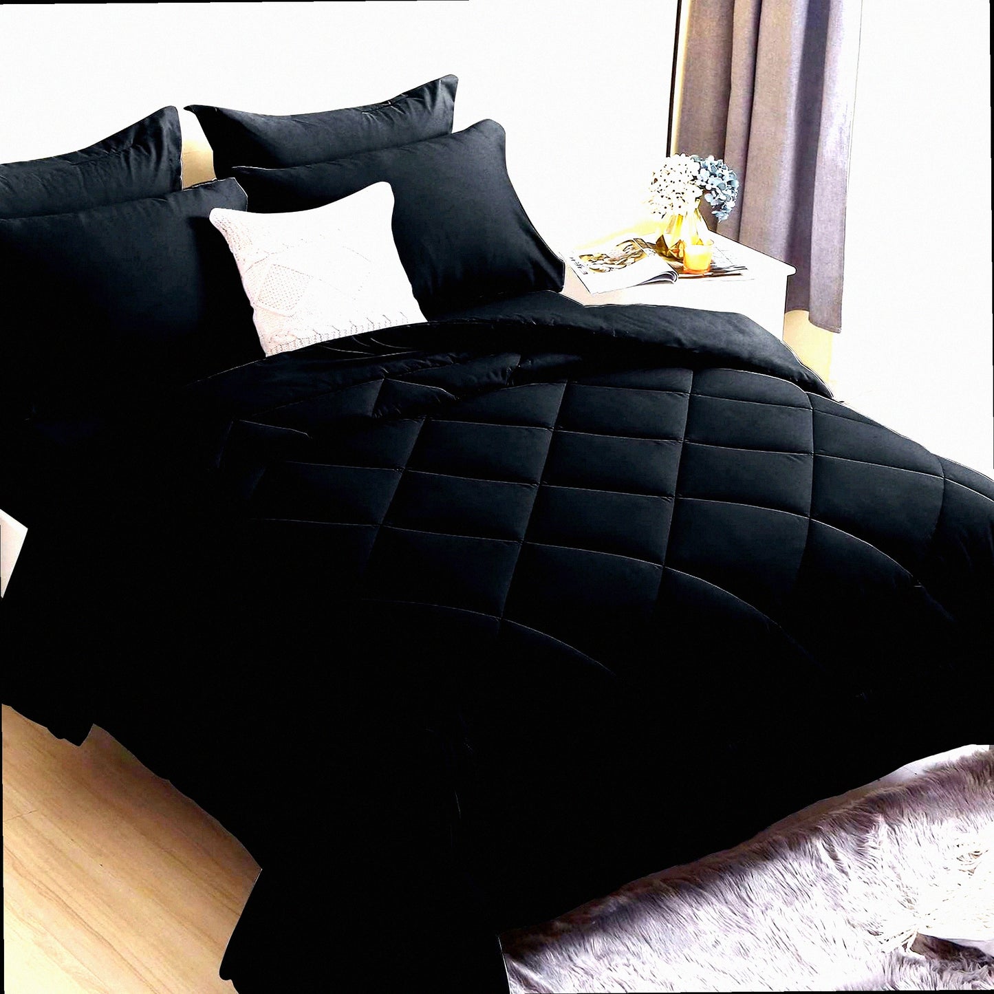 Black Diamond 7-Piece Queen Bedding Set - All Season Comforter, Hypoallergenic Ultra Soft Bedding with Flat Sheet, Fitted Sheet, Pillowcases, and Shams - Bedroom Bed in a Bag