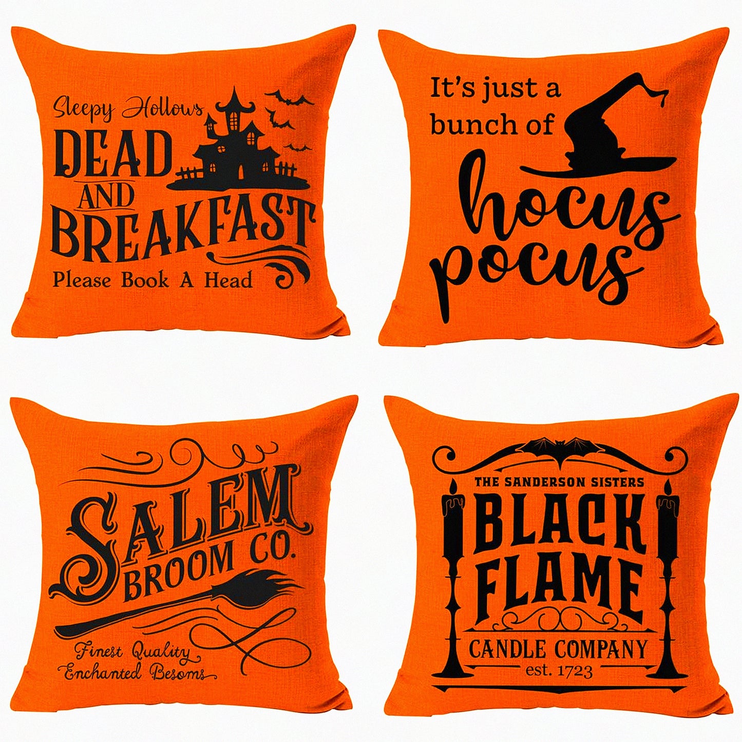 Fall Harvest Hocus Pocus Farmhouse Pillow Covers Set - Decorative Throw Cushion Cases 18x18 Inches for Home Sofa - Autumn Decorations Orange