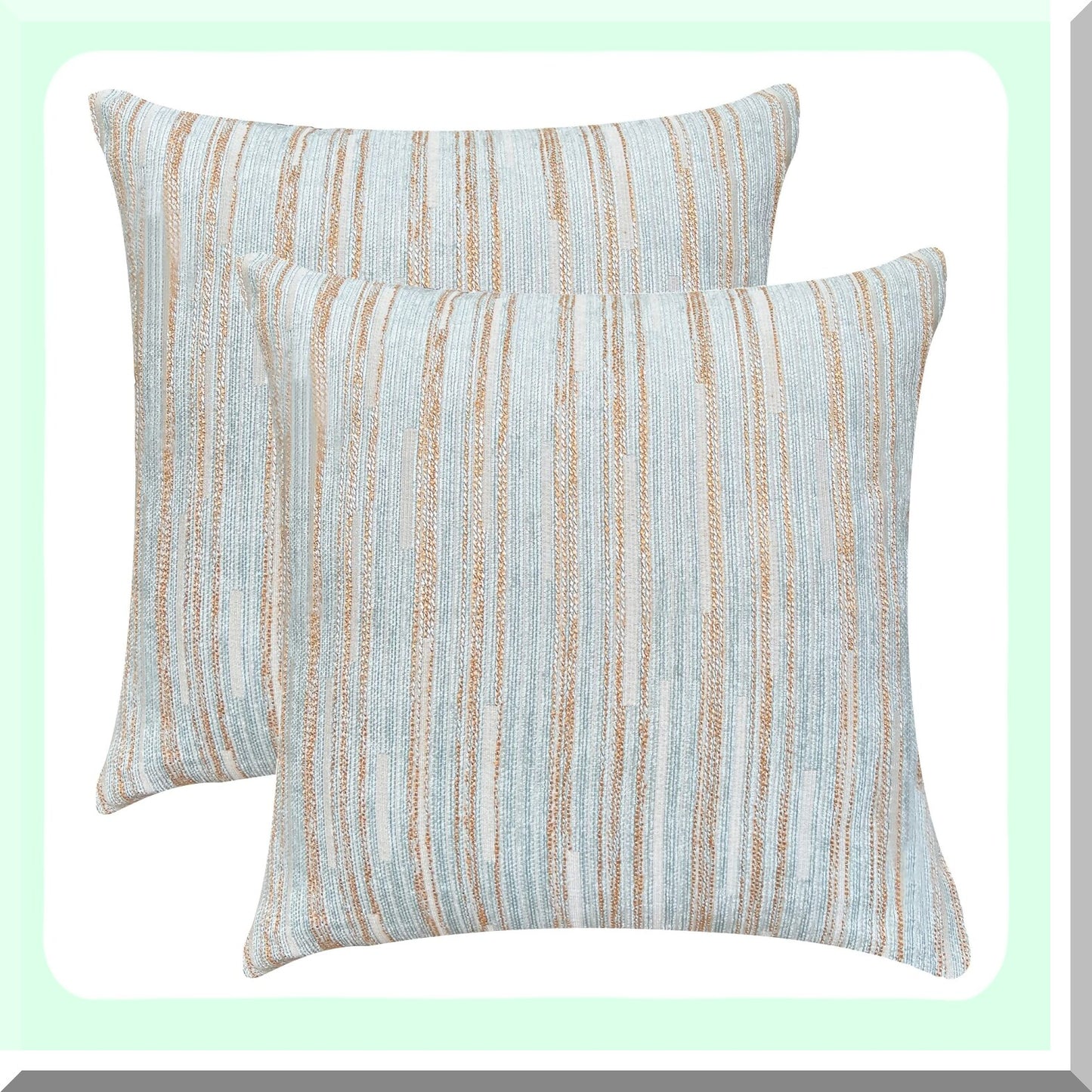Blue Bohemia Stripe Pillow Cases - Set of 2 Decorative Throw Covers for Couch Cushions. Light Blue Home Decor, 18x18 Inches.