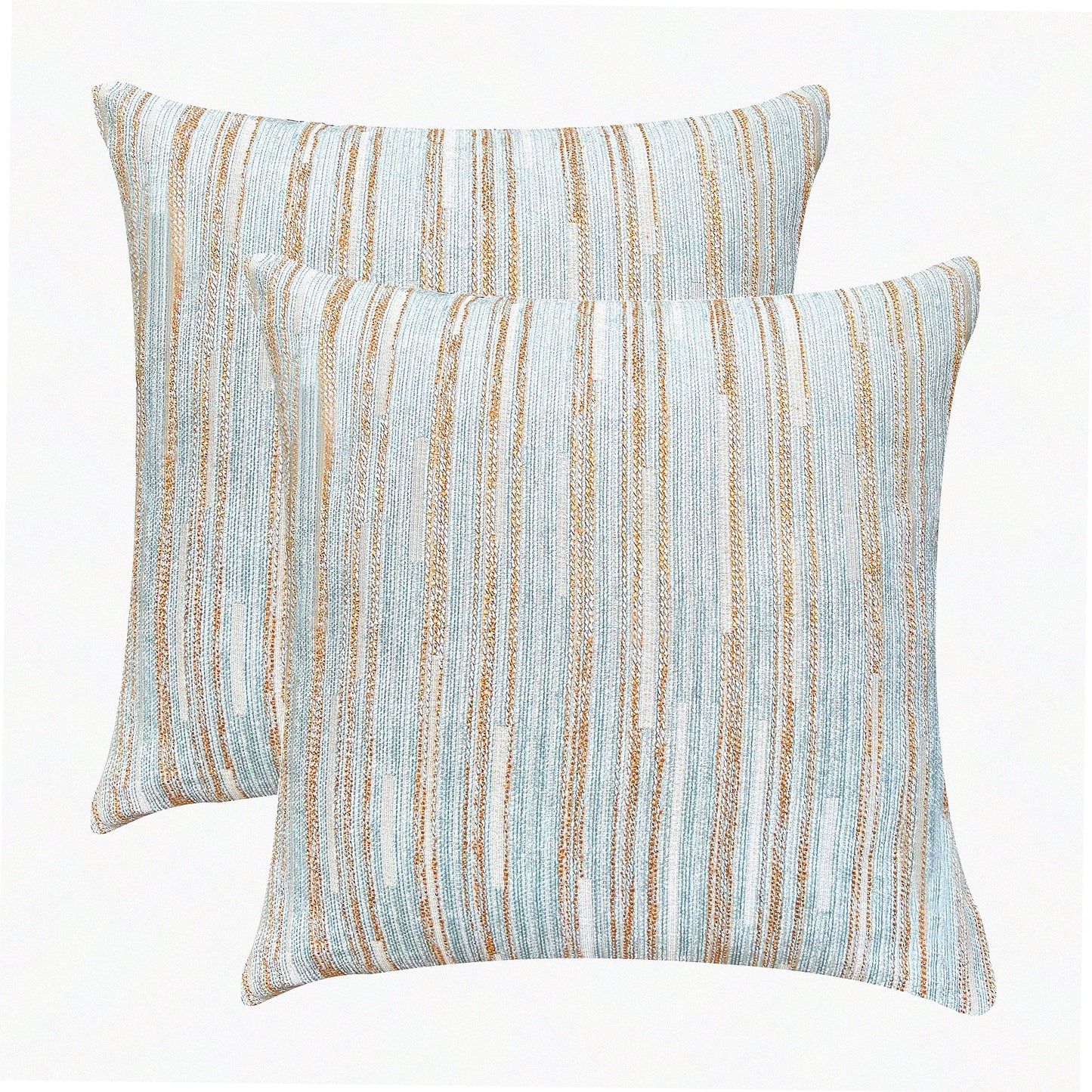 Blue Bohemia Stripe Pillow Cases - Set of 2 Decorative Throw Covers for Couch Cushions. Light Blue Home Decor, 18x18 Inches.
