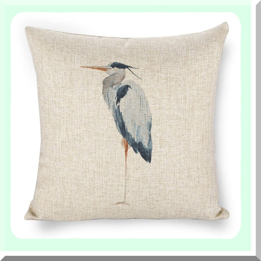 Blue Heron Linen Throw Pillow Covers - 18x18 Double Sided Decorative Cushion Cover for Couch & Outdoor Sofa - Soft & Stylish Pillows