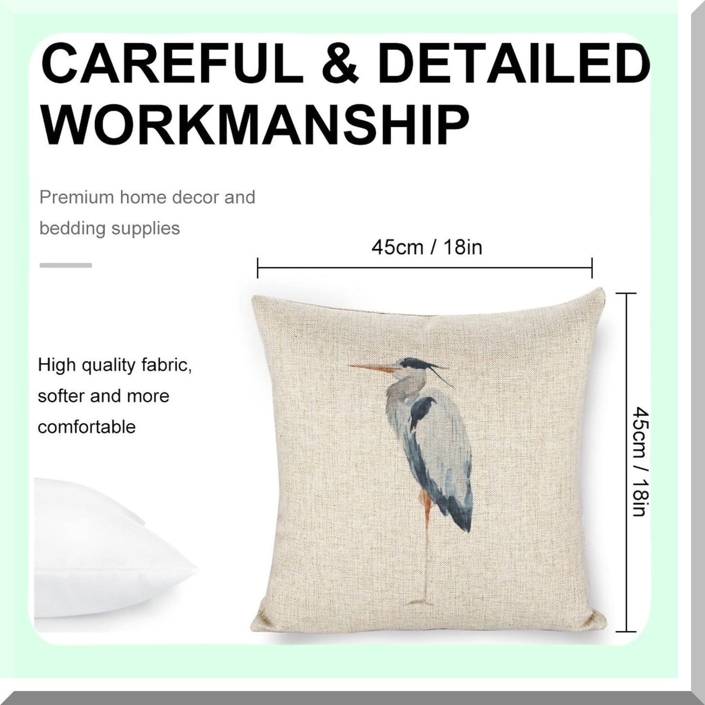 Blue Heron Linen Throw Pillow Covers - 18x18 Double Sided Decorative Cushion Cover for Couch & Outdoor Sofa - Soft & Stylish Pillows