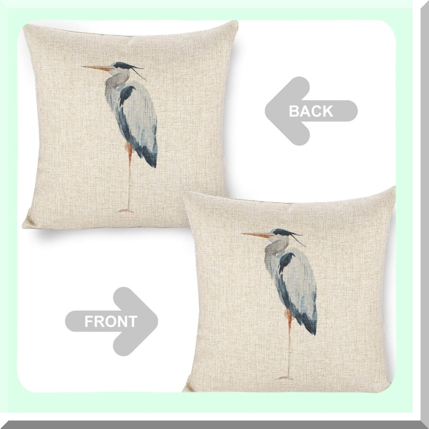 Blue Heron Linen Throw Pillow Covers - 18x18 Double Sided Decorative Cushion Cover for Couch & Outdoor Sofa - Soft & Stylish Pillows