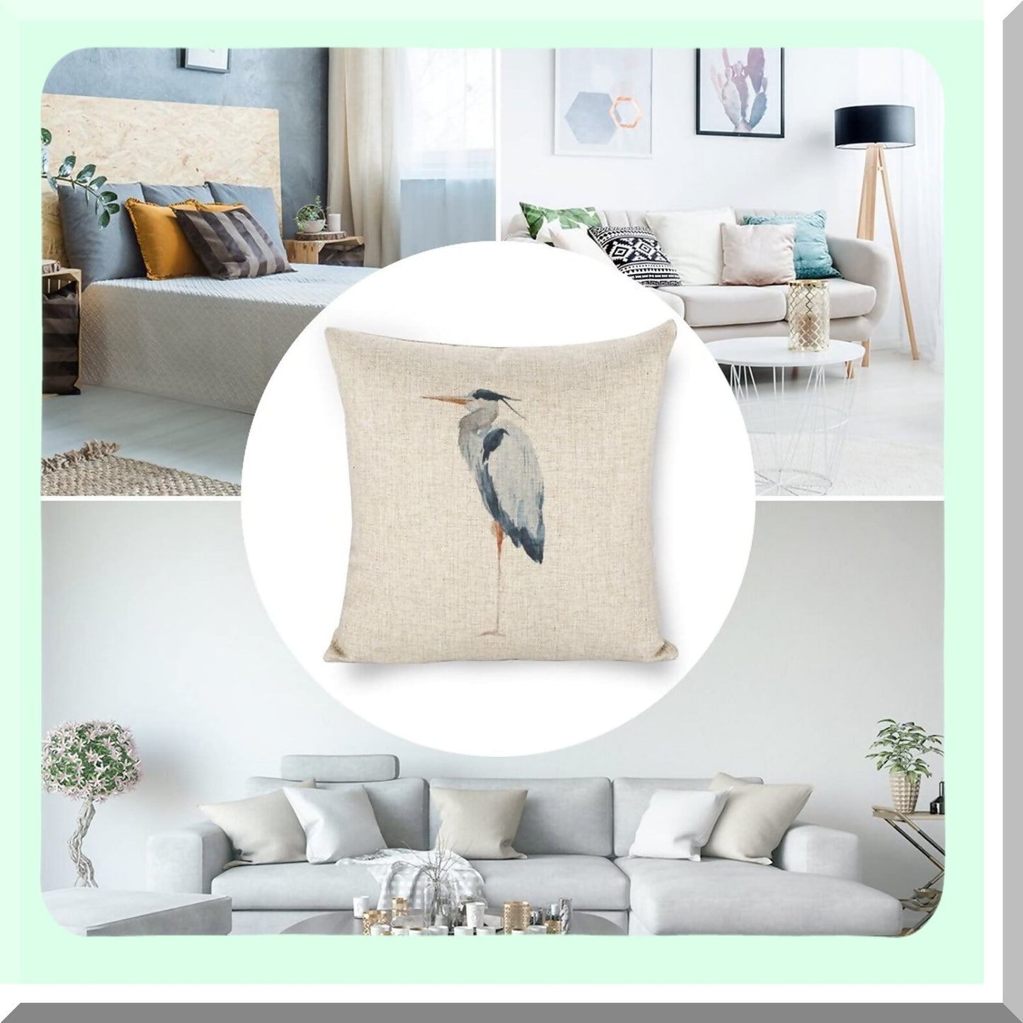 Blue Heron Linen Throw Pillow Covers - 18x18 Double Sided Decorative Cushion Cover for Couch & Outdoor Sofa - Soft & Stylish Pillows