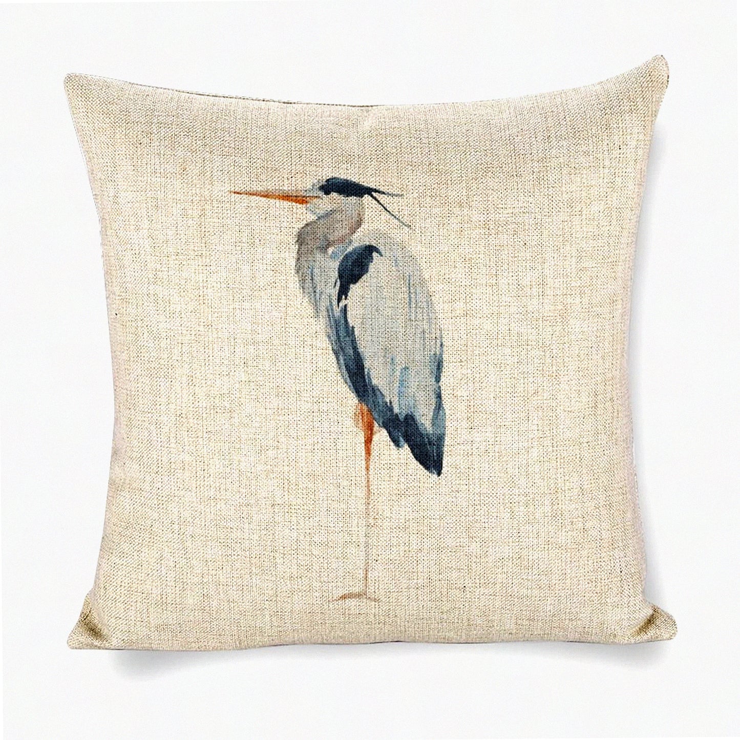 Blue Heron Linen Throw Pillow Covers - 18x18 Double Sided Decorative Cushion Cover for Couch & Outdoor Sofa - Soft & Stylish Pillows