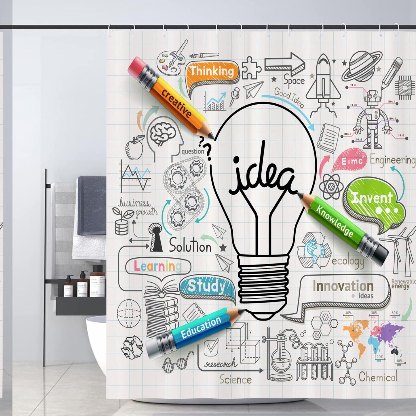 Science Theme Shower Curtain for Kids, 60x72 inches