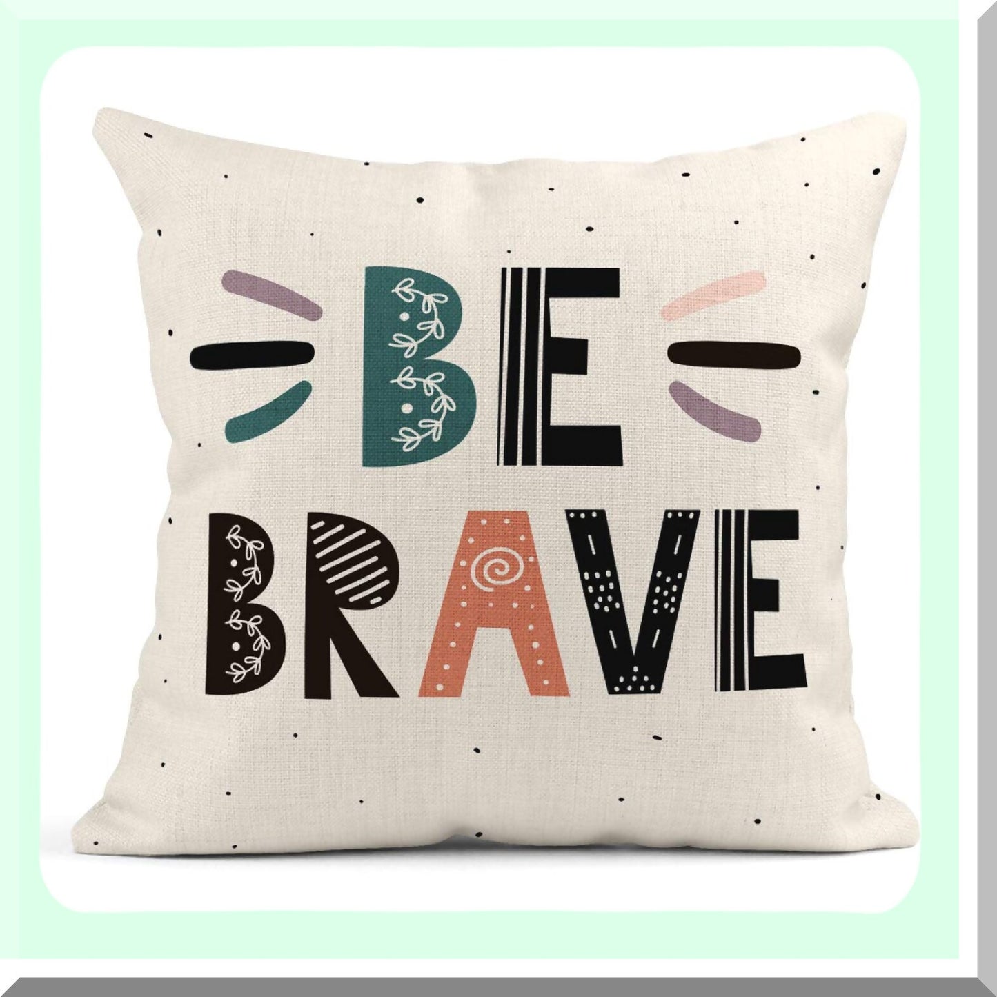 Inspirational Watercolor Calligraphic Pillow Covers - Set of 4 | Scandinavian Happy Decor Linen Cases | Home Decorative Square 18x18 Inches Pillowcases