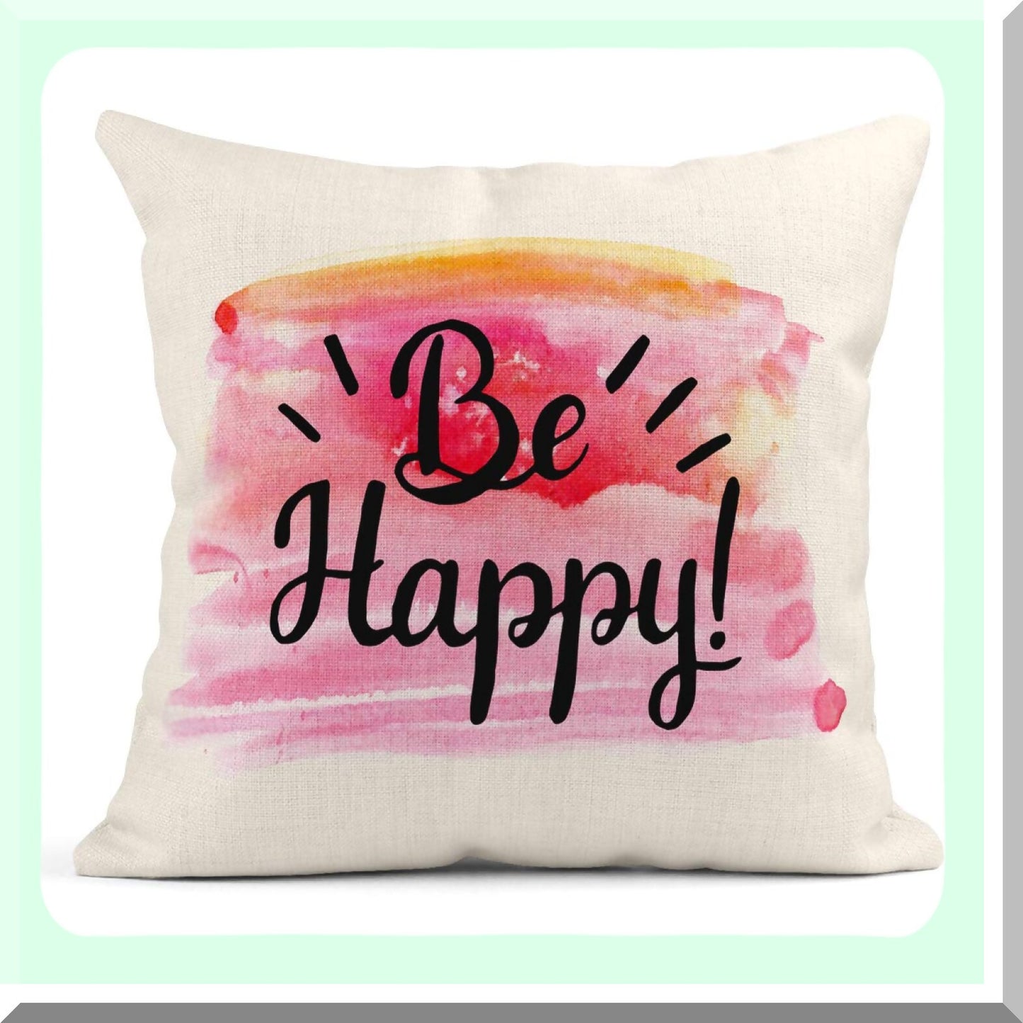 Inspirational Watercolor Calligraphic Pillow Covers - Set of 4 | Scandinavian Happy Decor Linen Cases | Home Decorative Square 18x18 Inches Pillowcases