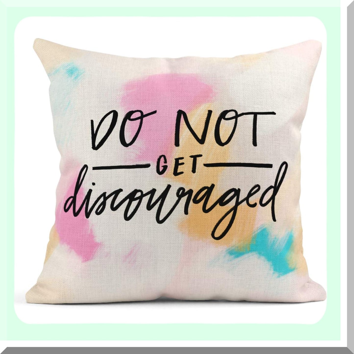Inspirational Watercolor Calligraphic Pillow Covers - Set of 4 | Scandinavian Happy Decor Linen Cases | Home Decorative Square 18x18 Inches Pillowcases