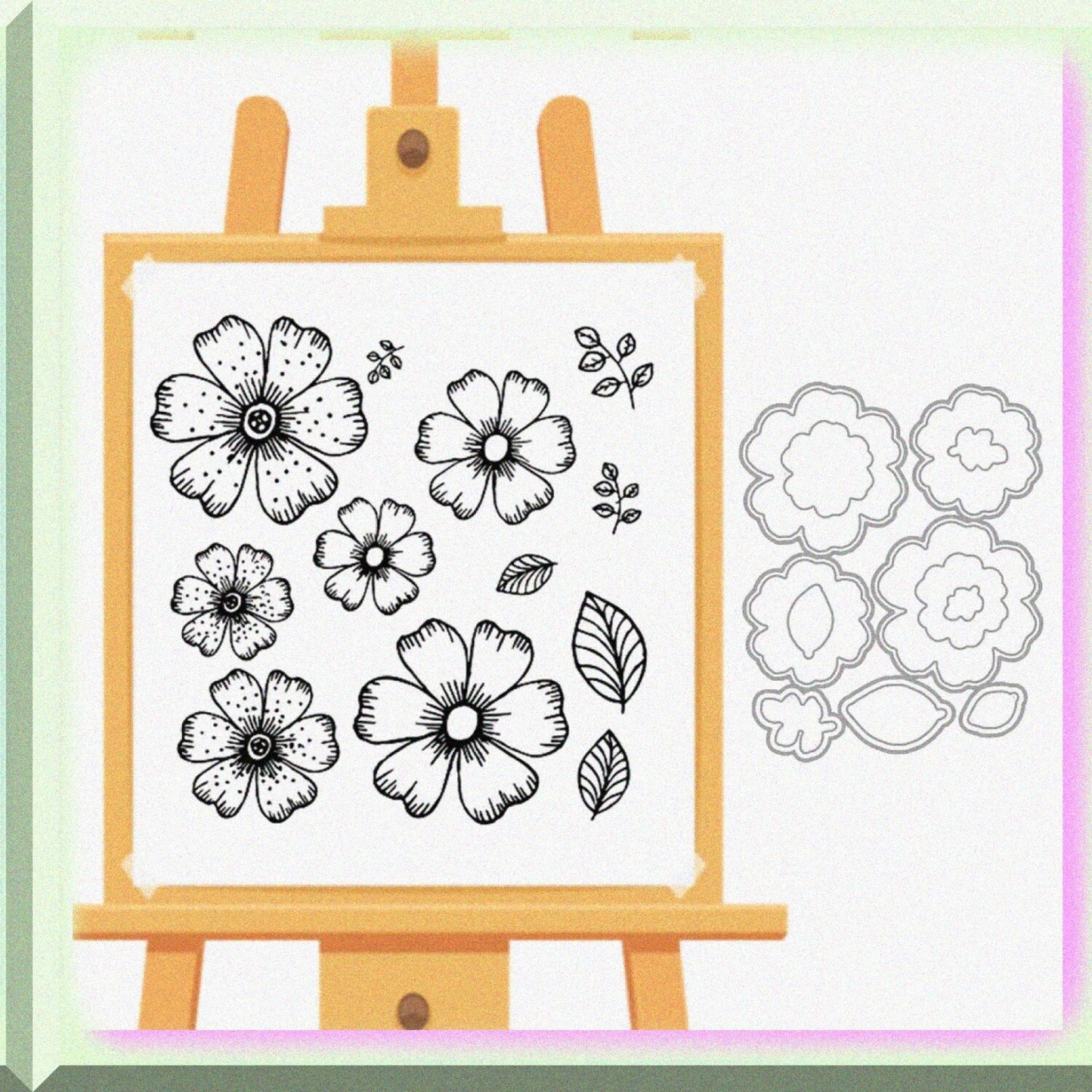 Flowers and Leaves Metal Cutting Dies and Clear Stamps Set