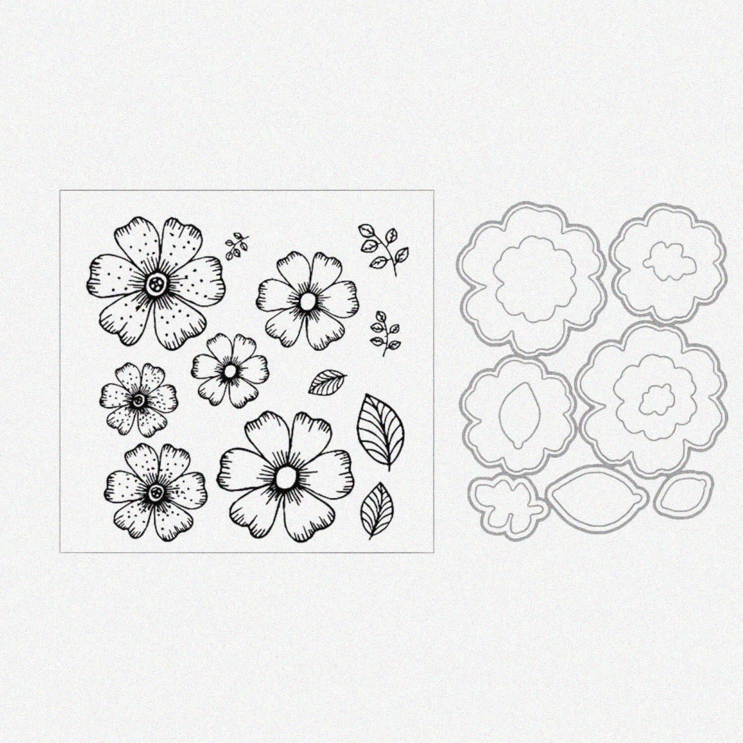Flowers and Leaves Metal Cutting Dies and Clear Stamps Set
