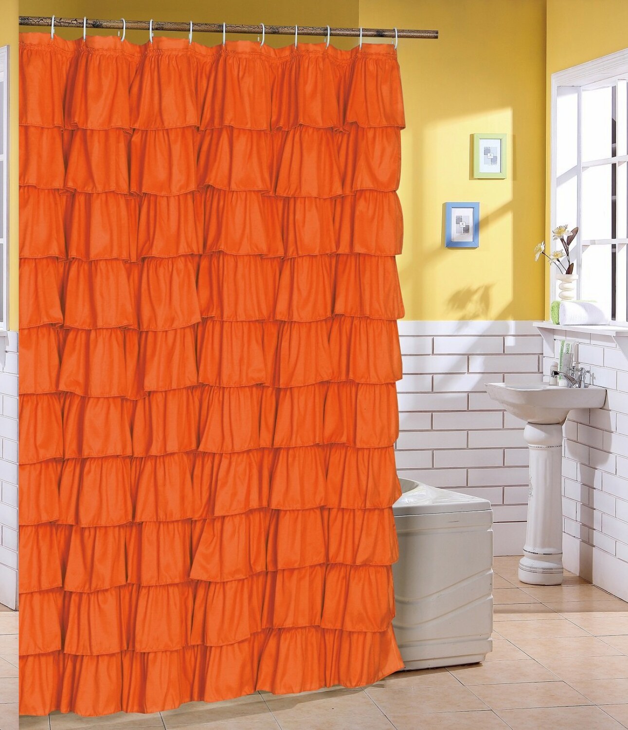 Flamenco Ruffle Shower Curtain Orange 72x72