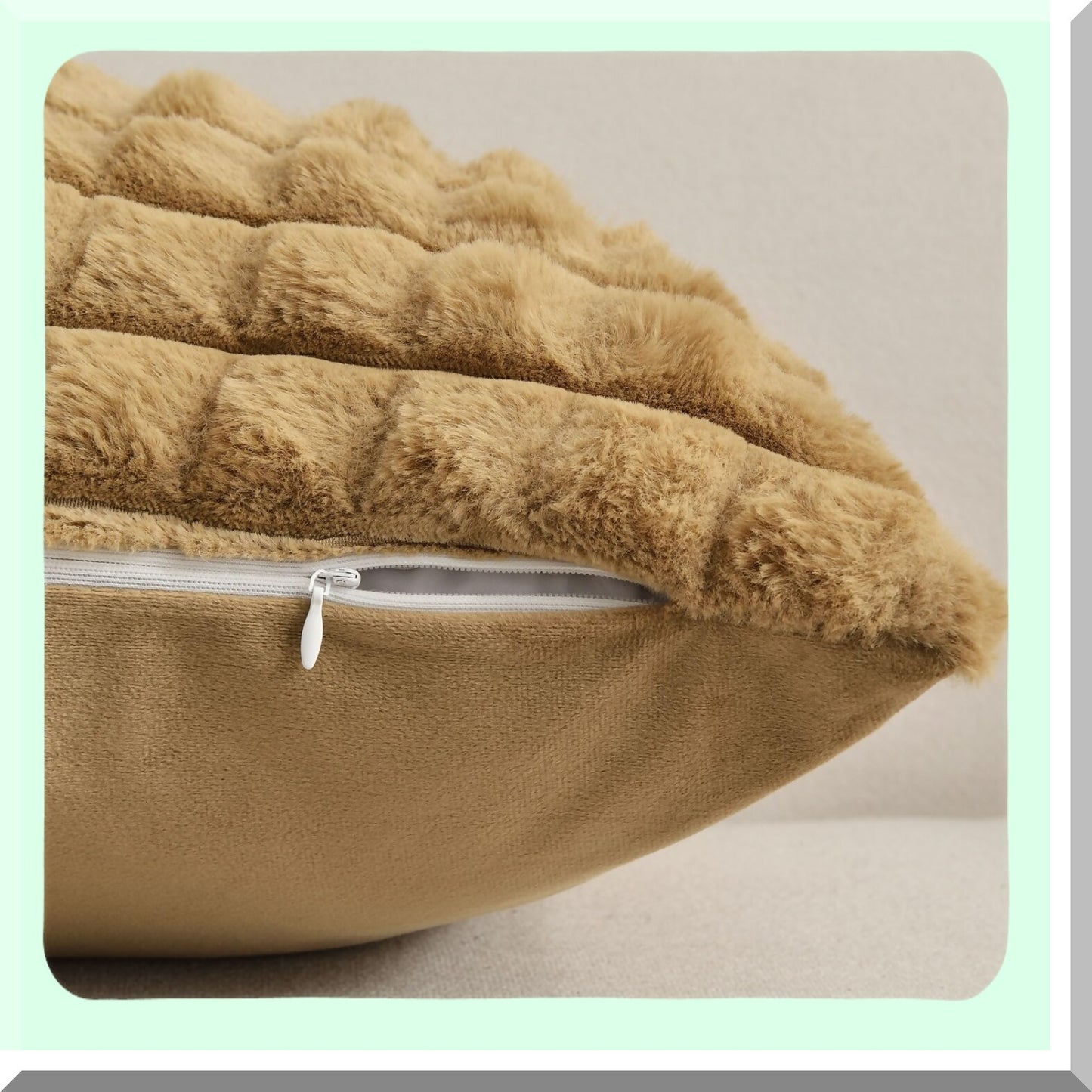 Plush Camel Rabbit Pillow Covers - Set of 2, Soft Velvet Square Cushion Cases for Modern Home Decor on Couch or Bed - 20x20 Inch