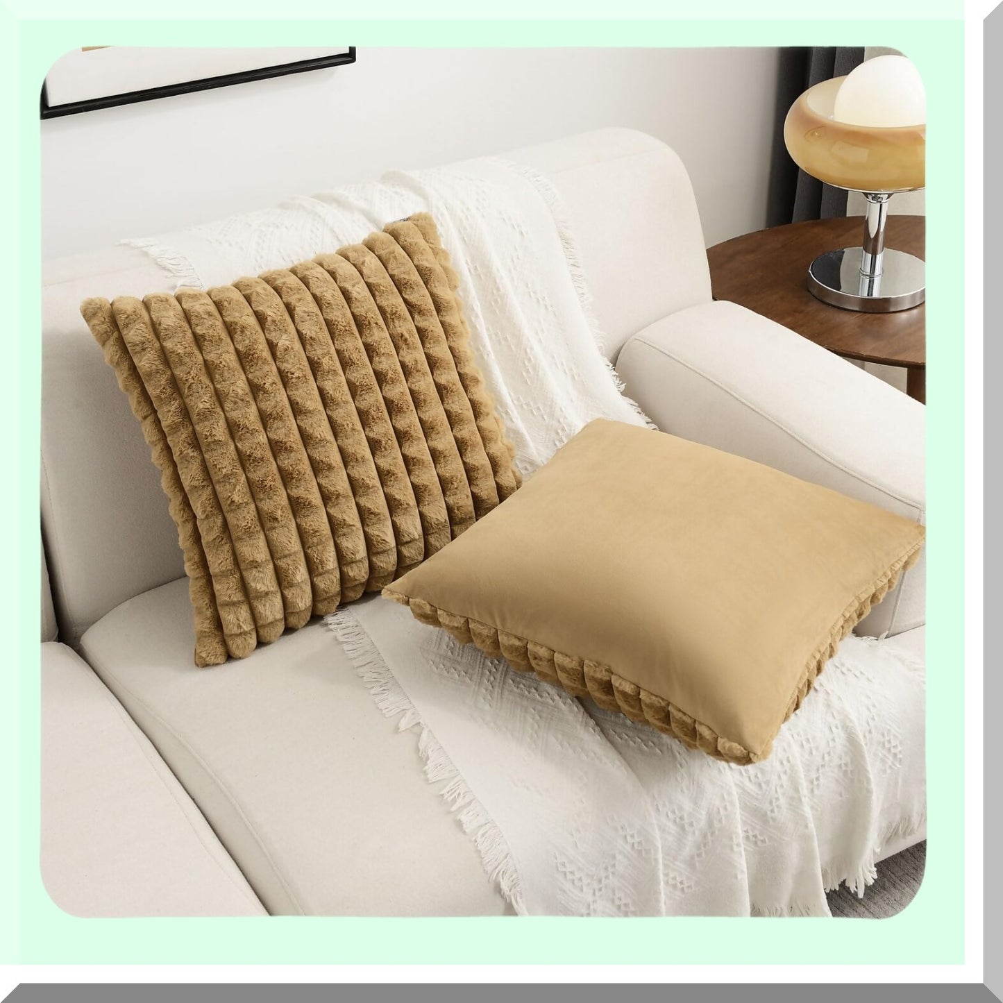 Plush Camel Rabbit Pillow Covers - Set of 2, Soft Velvet Square Cushion Cases for Modern Home Decor on Couch or Bed - 20x20 Inch