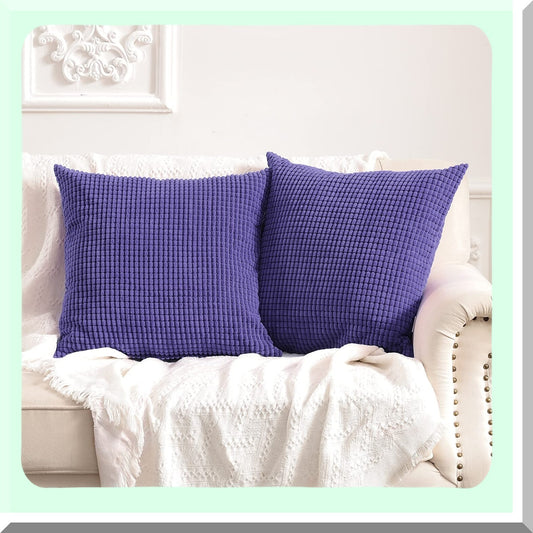 Lavender Corduroy Corn Granules Throw Pillow Covers - Set of 2 Soft Decorative Cushion Pillowcases for Couch Sofa Bed - 16 X 16 Inch Comfort