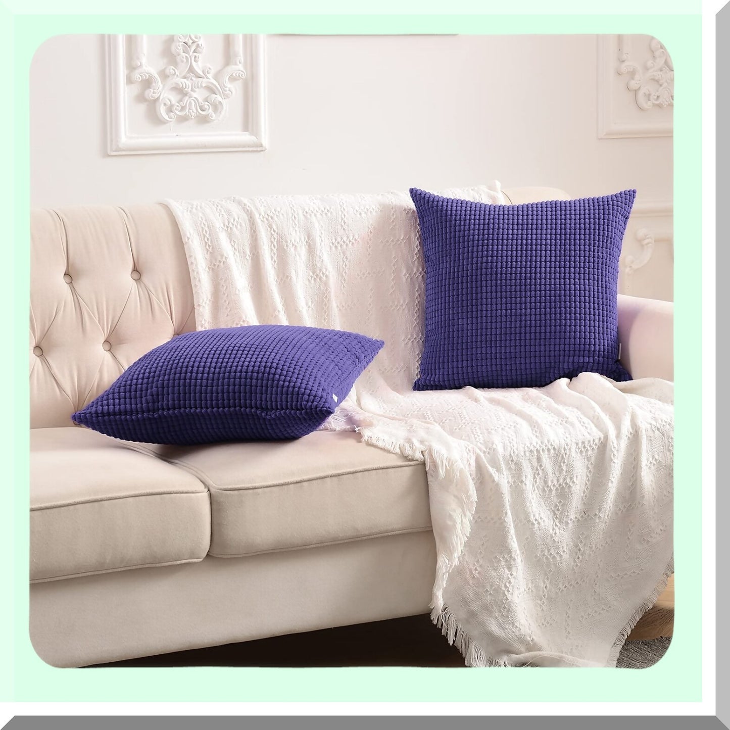 Lavender Corduroy Corn Granules Throw Pillow Covers - Set of 2 Soft Decorative Cushion Pillowcases for Couch Sofa Bed - 16 X 16 Inch Comfort