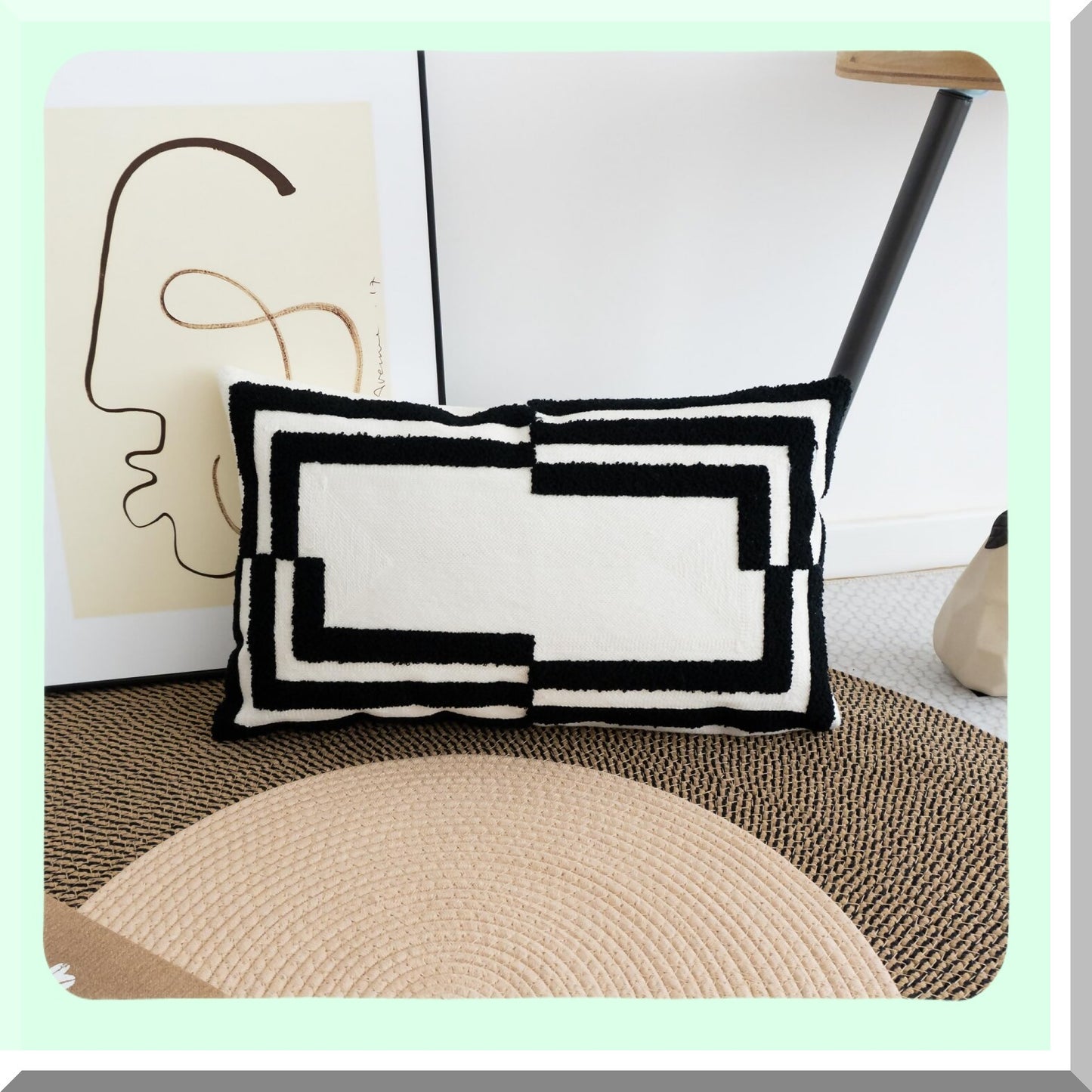 Geometric Farmhouse Outdoor Indoor Pillowcase - Textured Square Cushion Cover for Garden Patio Porch Sofa Couch Furniture Decor - 12x20, Black White