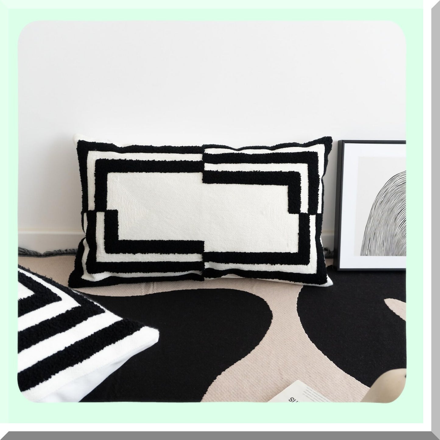 Geometric Farmhouse Outdoor Indoor Pillowcase - Textured Square Cushion Cover for Garden Patio Porch Sofa Couch Furniture Decor - 12x20, Black White