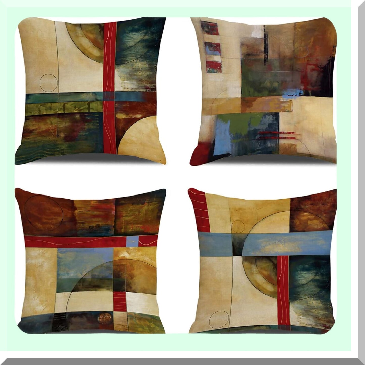 Geometric Bliss Pillow Cover Set - Brown & Teal Blue 18x18 Decorative Throw Pillow Covers for Living Room, Bedroom, Sofa & Outdoor Couch - Modern Abstract Design