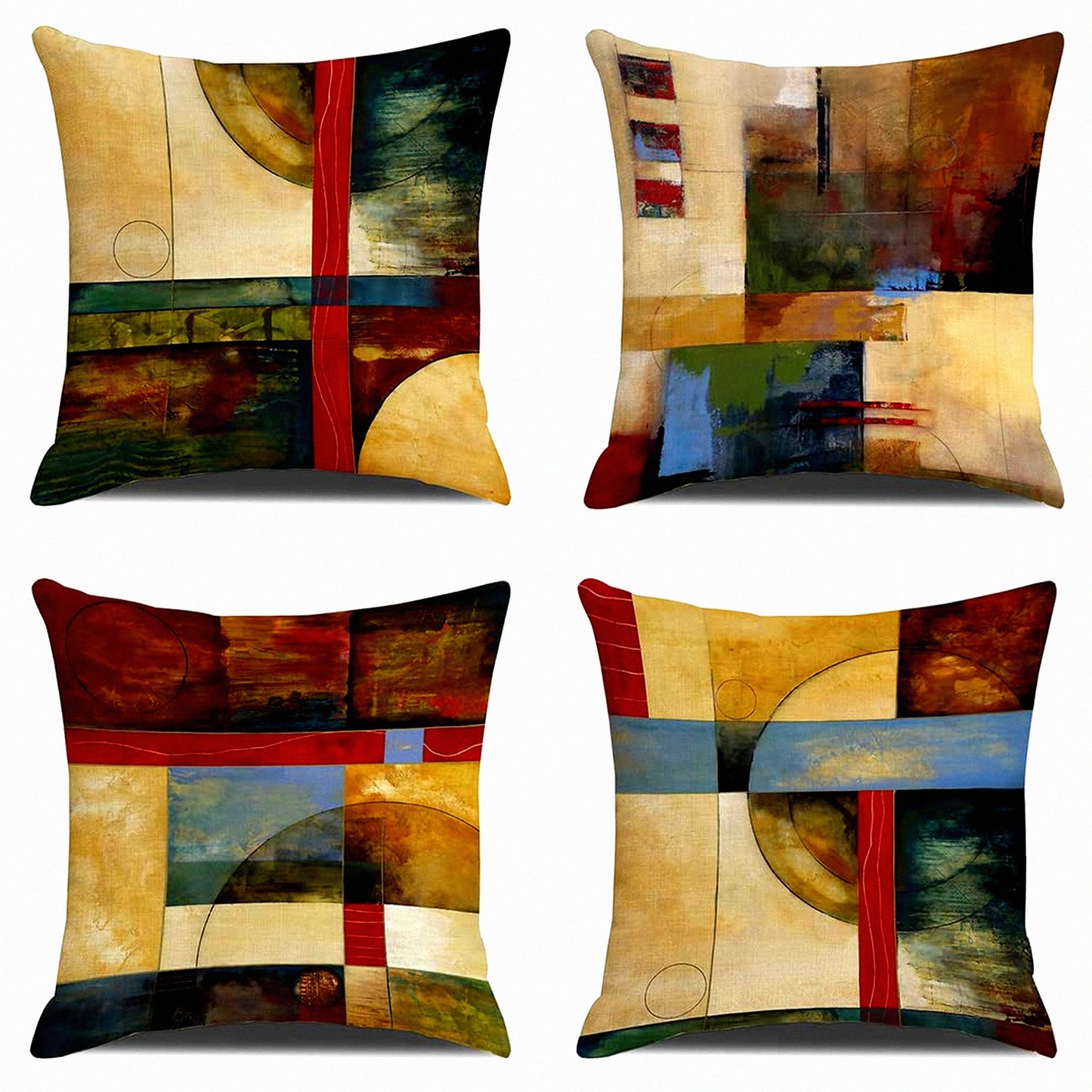 Geometric Bliss Pillow Cover Set - Brown & Teal Blue 18x18 Decorative Throw Pillow Covers for Living Room, Bedroom, Sofa & Outdoor Couch - Modern Abstract Design