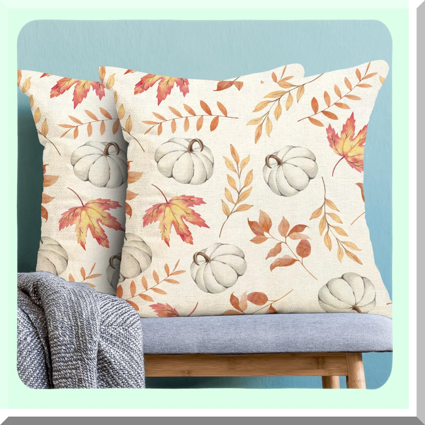 Autumn Harvest Pillow Covers - Set of 2 Maple Leaves Throw Pillows - Fall Decorative Cushion Cases - Thanksgiving Pumpkin Sofa Bed Decor - 20x20 Inch
