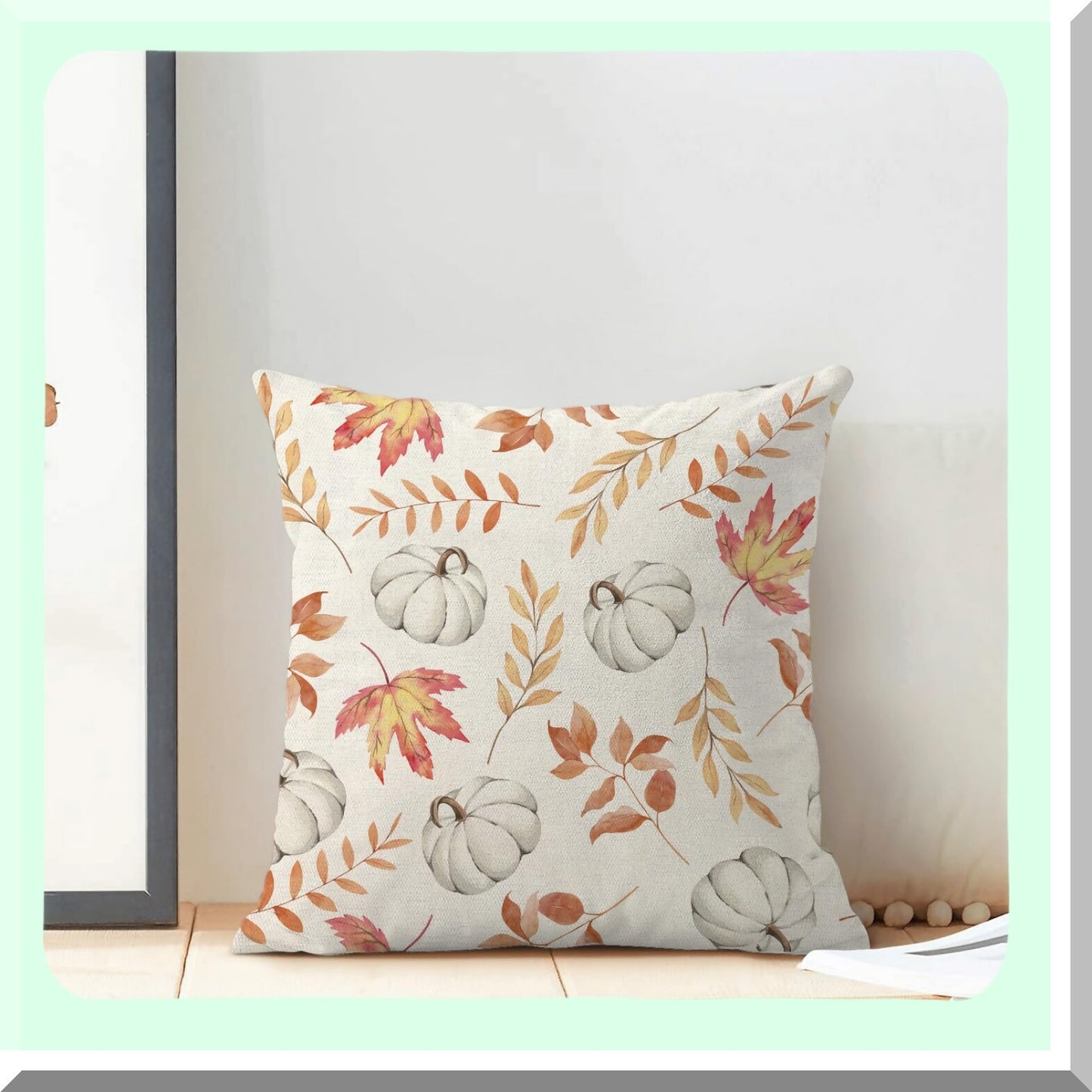 Autumn Harvest Pillow Covers - Set of 2 Maple Leaves Throw Pillows - Fall Decorative Cushion Cases - Thanksgiving Pumpkin Sofa Bed Decor - 20x20 Inch