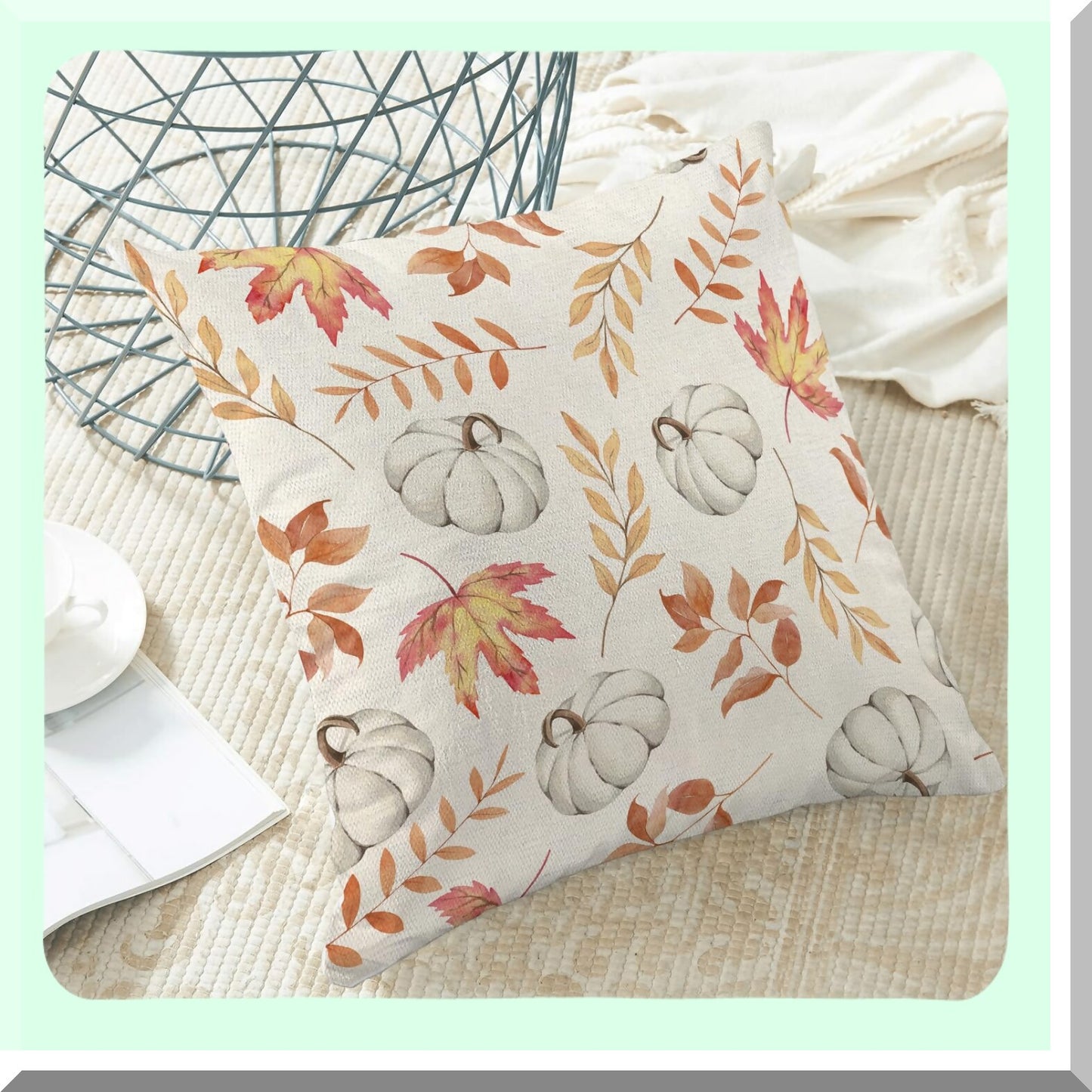 Autumn Harvest Pillow Covers - Set of 2 Maple Leaves Throw Pillows - Fall Decorative Cushion Cases - Thanksgiving Pumpkin Sofa Bed Decor - 20x20 Inch