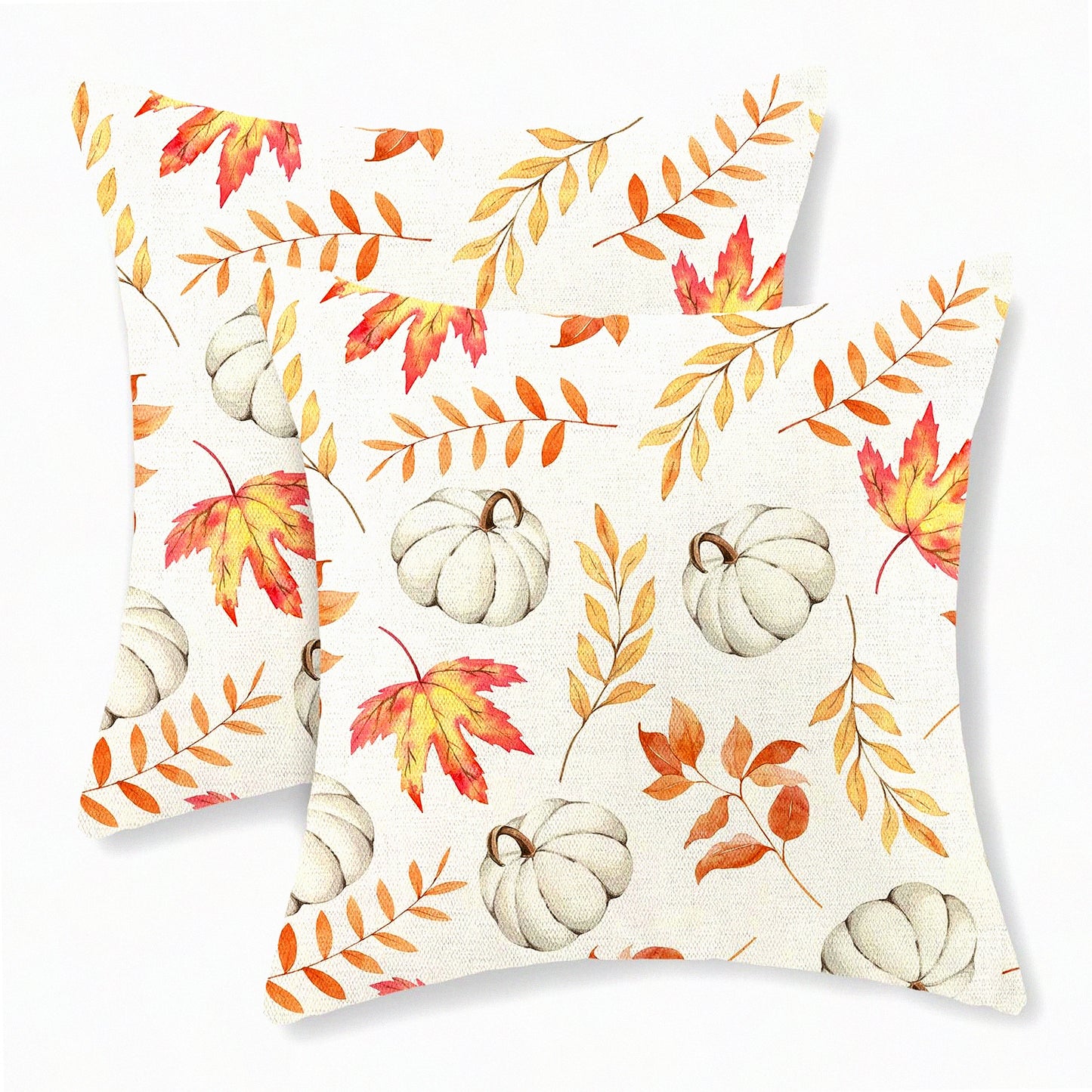 Autumn Harvest Pillow Covers - Set of 2 Maple Leaves Throw Pillows - Fall Decorative Cushion Cases - Thanksgiving Pumpkin Sofa Bed Decor - 20x20 Inch