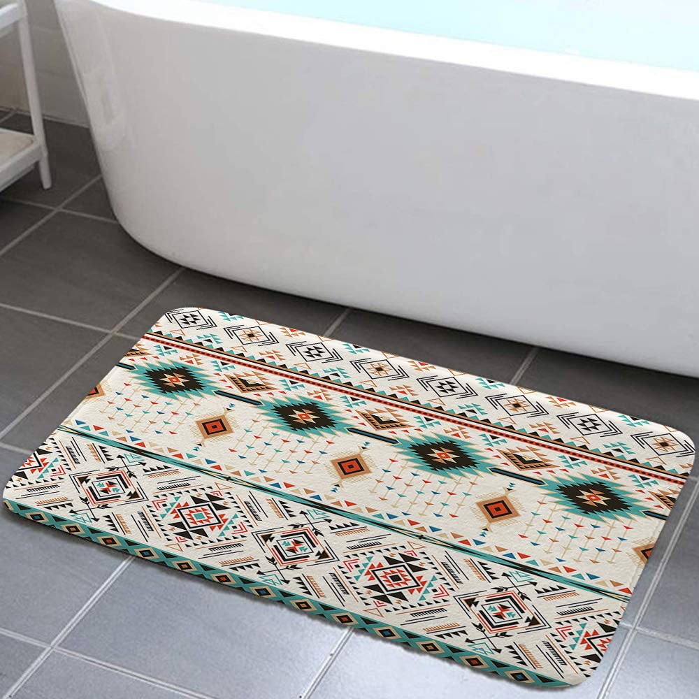 Aztec Tribal Bathroom Rug Non Slip Water Absorbent