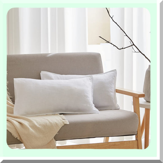 Breathable Linen Lumbar Pillow Cover Set - Rectangular Decorative Throw Cushion for Couch Sofa Bed - Farmhouse White - Soft & Cozy - 12x20 Inches